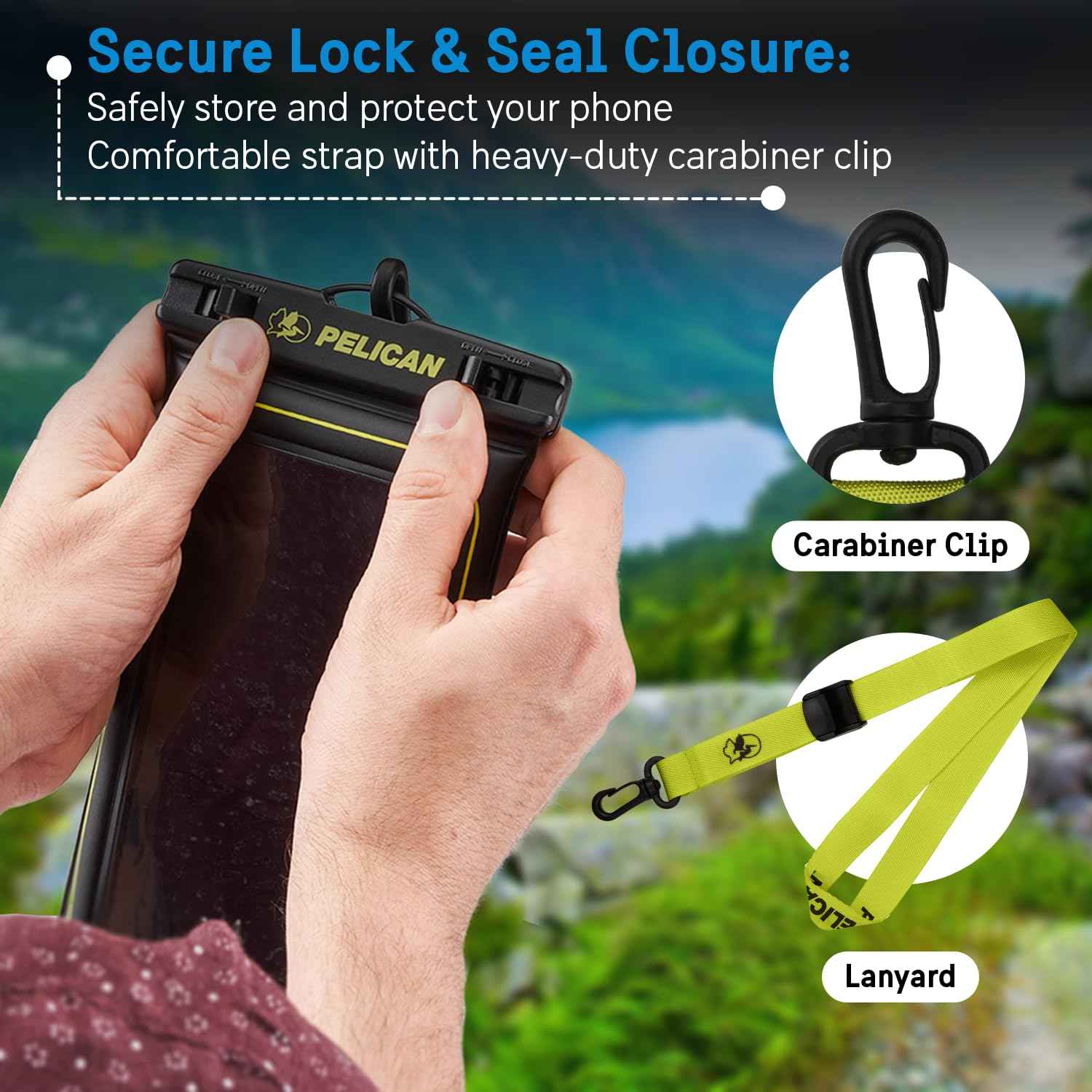 Pelican 2 Pack Marine - IP68 Waterproof Phone Pouch (Regular Size) Floating Waterproof Phone Case - Beach Cruise Ship Travel Essentials - Works w/All Phones - Detachable Lanyard - Black/Hi-Vis Yellow