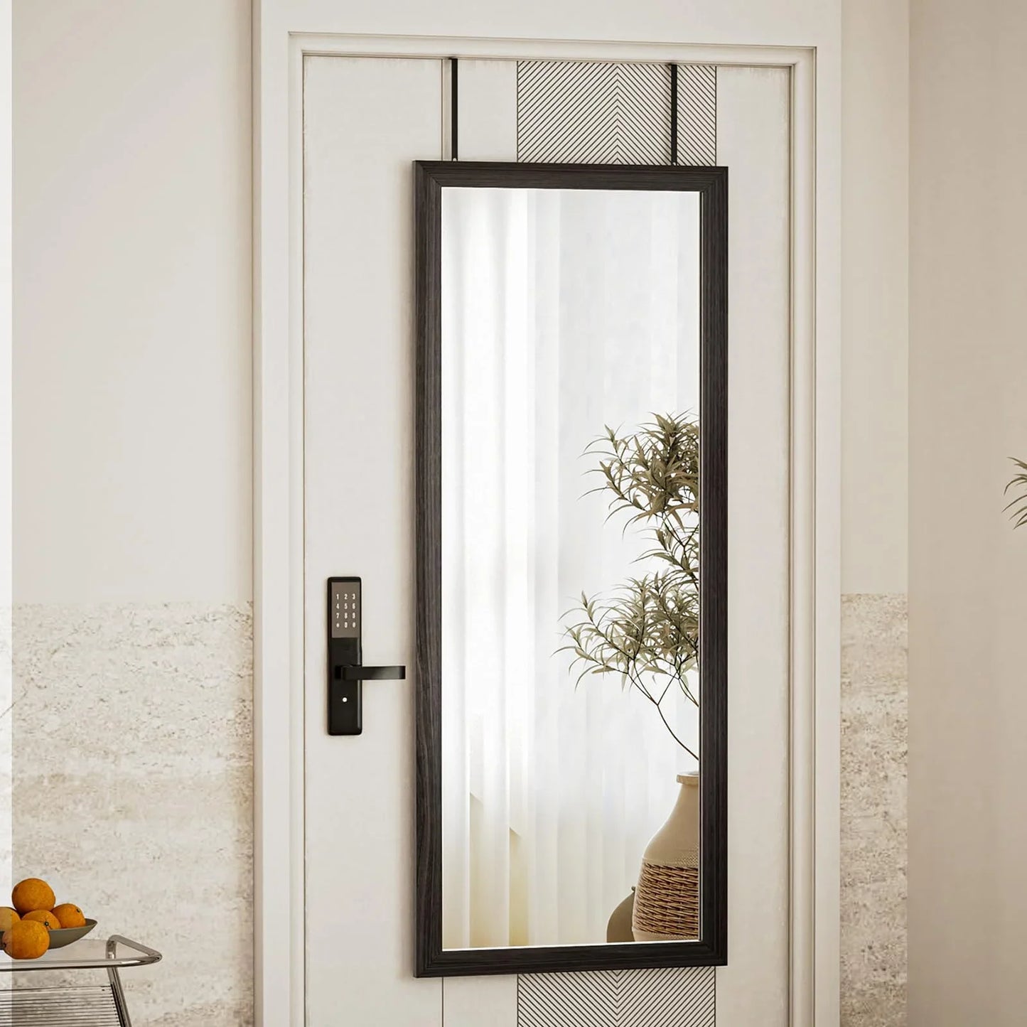 VooBang 14"x48" Full Length Over The Door Mirror - Aluminum Alloy Frame Full Body Mirror with Height-Adjustable Hangers, Hanging Leaning Against Wall for Dorm, Black - Jlhbookstore.store