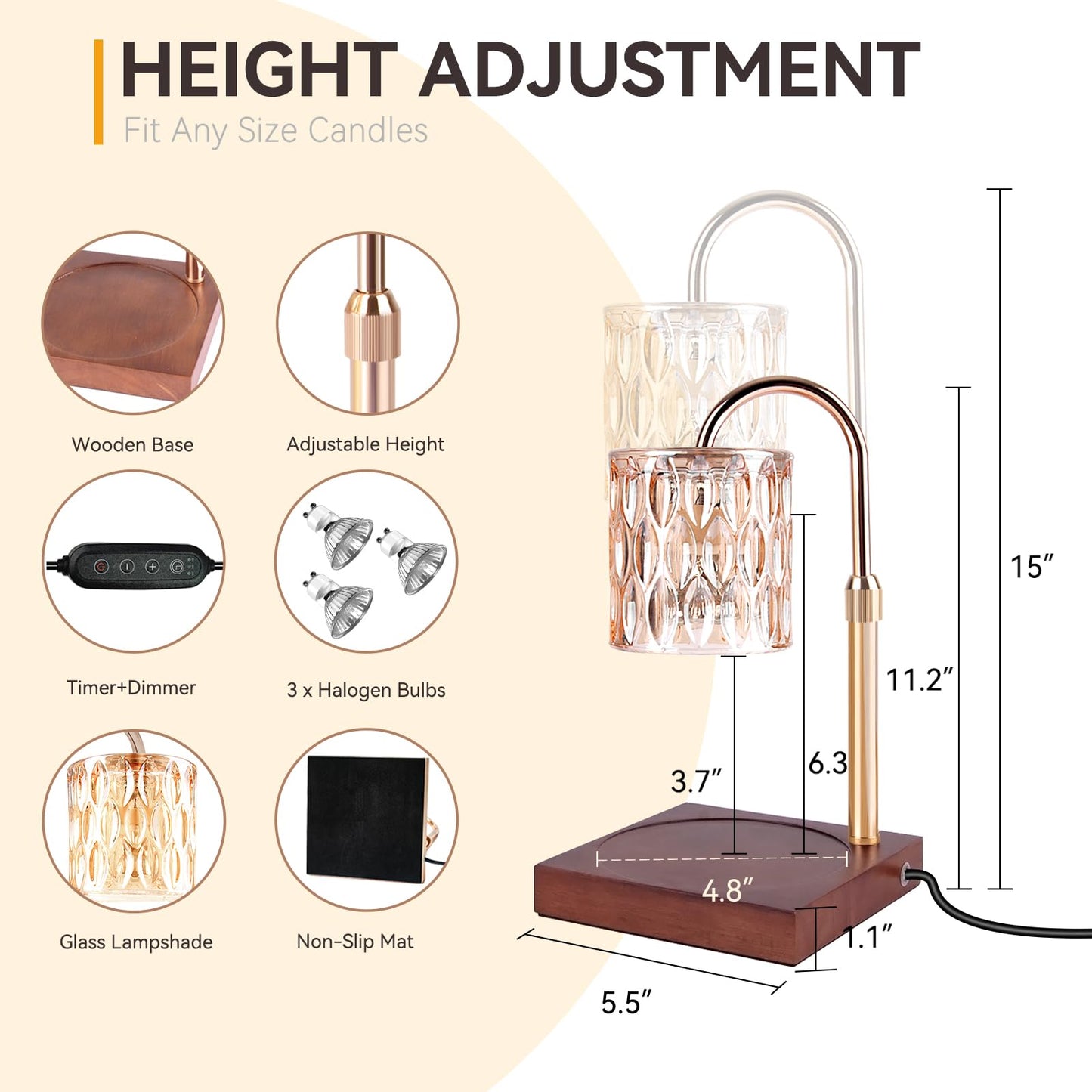 Candle Warmer Lamp with 3 Bulbs, Adjustable Height Dimmable Candle Warmer with Timer, Candle Lamp with Charming Gift Box Ribbon,Birthday Gifts for Women Mom, House Warming Gifts New Home Decor jlhbookstore.store