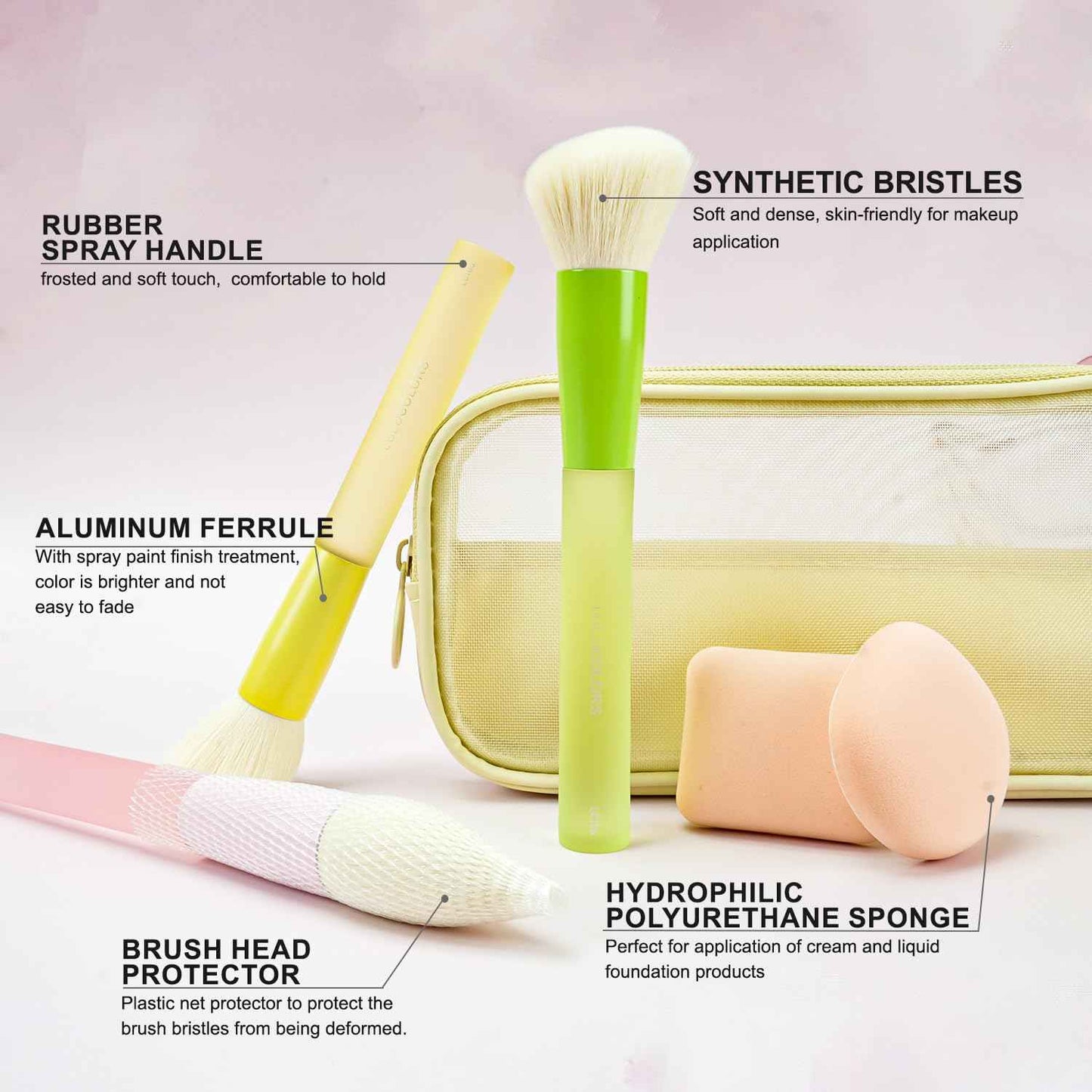 18-Pcs Makeup Brush Set for Beginners - Travel-Friendly with Soft Arthritis-Friendly Handles & Non-Shedding Bristles | Includes Storage Bag, Eyeshadow Brushes & Sponges (Multi-Color)