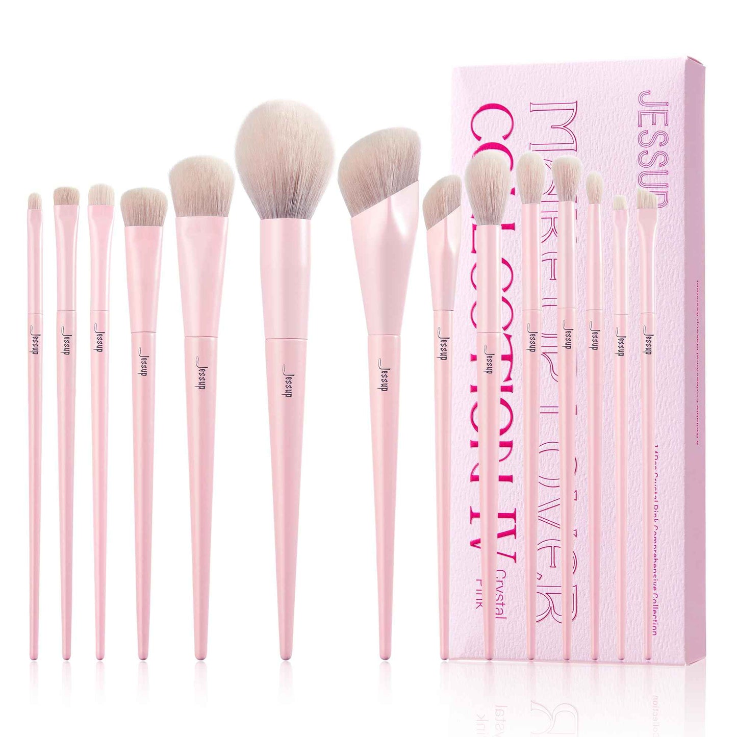 Jessup Makeup Brushes 14Pcs Makeup Brush Set Premium Synthetic Powder Foundation Contour Blush Concealer Eye Shadow Blending Liner Make Up Brush Kit Light Grey T329