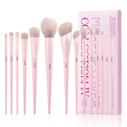 Jessup Makeup Brushes 14Pcs Makeup Brush Set Premium Synthetic Powder Foundation Contour Blush Concealer Eye Shadow Blending Liner Make Up Brush Kit Light Grey T329