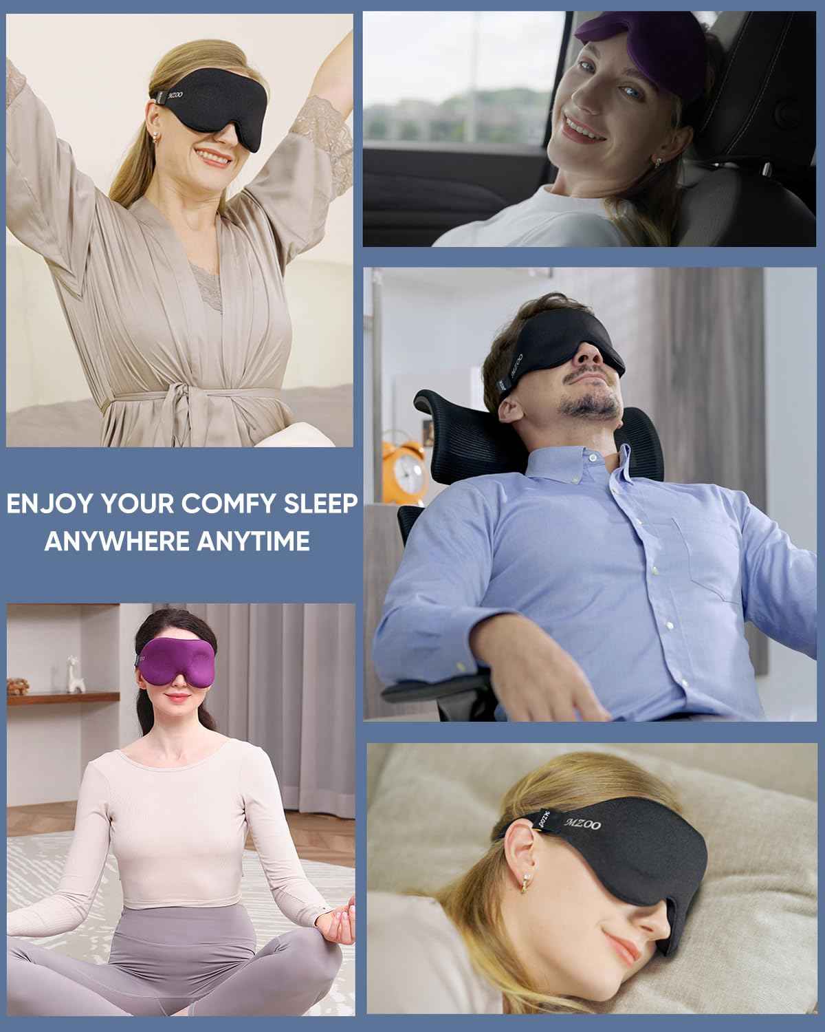 MZOO Luxury Sleep Eye Mask for Side Sleeper Men Women, Zero Eye Pressure 3D Sleeping Mask, Light Blocking Patented Design Night Blindfold, Soft Eye Shade Cover for Travel, Black