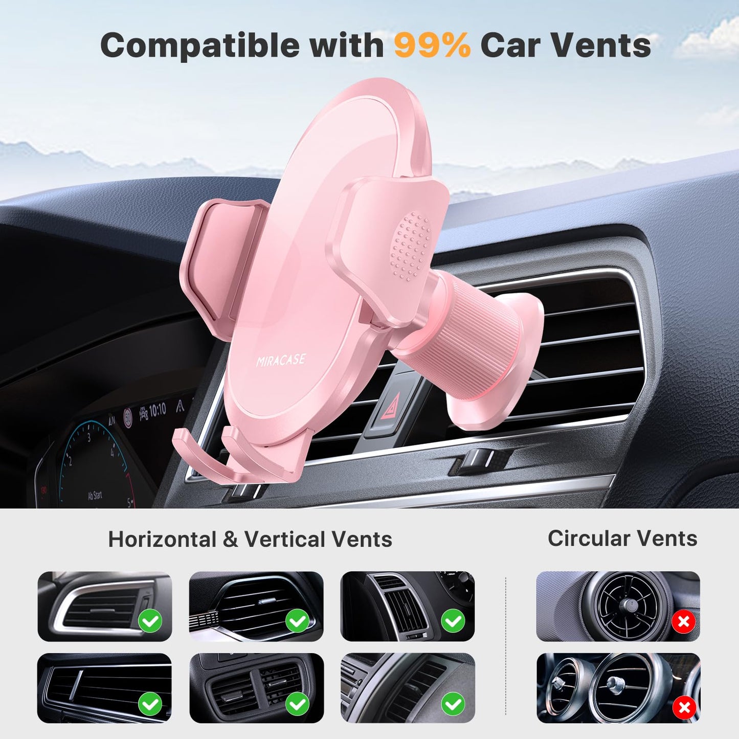 Miracase Phone Holders for Your Car with Metal Hook Clip, Air Vent Cell Phone Stand Car Mount, Universal Automobile Cradle for Garmin GPS Fit iPhone Android and All Smartphones, Dark Black