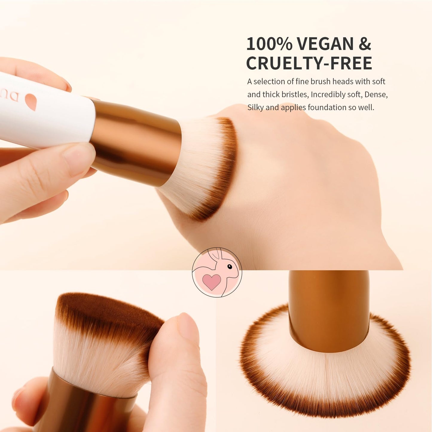 DUcare Kabuki Foundation Brush for Liquid Makeup Flat Top Professional Stick Buffing Blending Mineral Powder Large Face Makeup Brush, Black