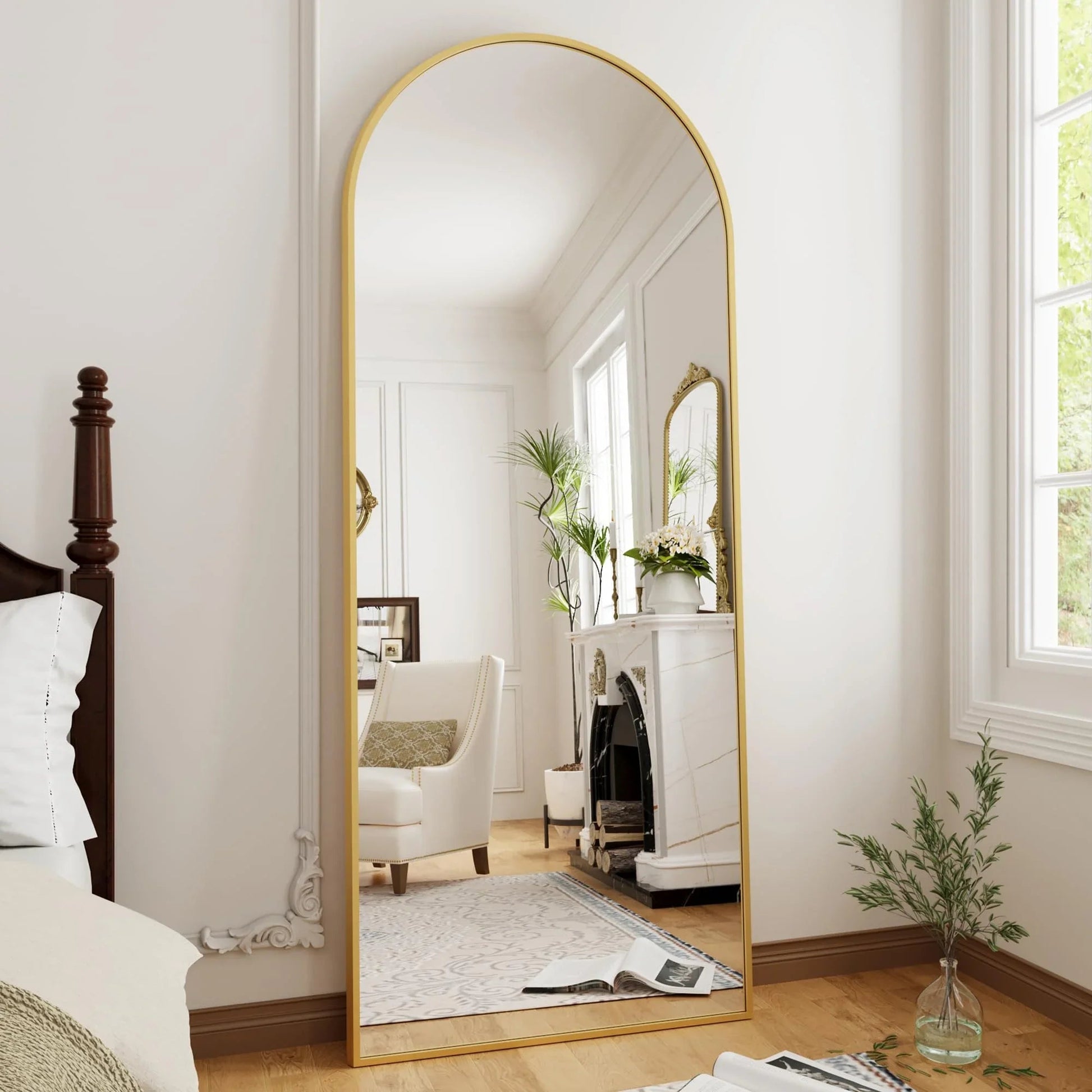 OGCAU Floor Full Length Mirror, 56"x20" Arched Full Body Mirror, Hanging or Leaning, Standing, Wall Mounted with Aluminum Frame for Bedroom Living Room, White jlhbookstore.store