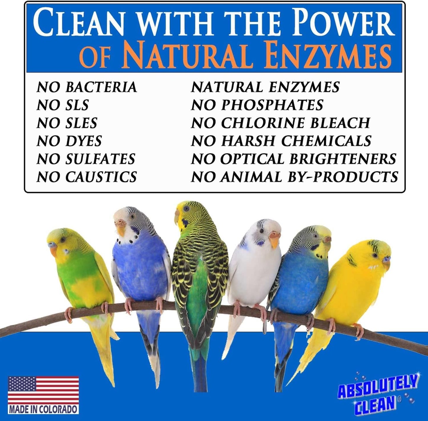 Absolutely Clean Amazing Bird Cage Cleaner and Deodorizer - Just Spray/Wipe - Safely & Easily Removes Bird Messes Quickly and Easily - Made in The US - Fragrance Free (16oz Pack of 1)