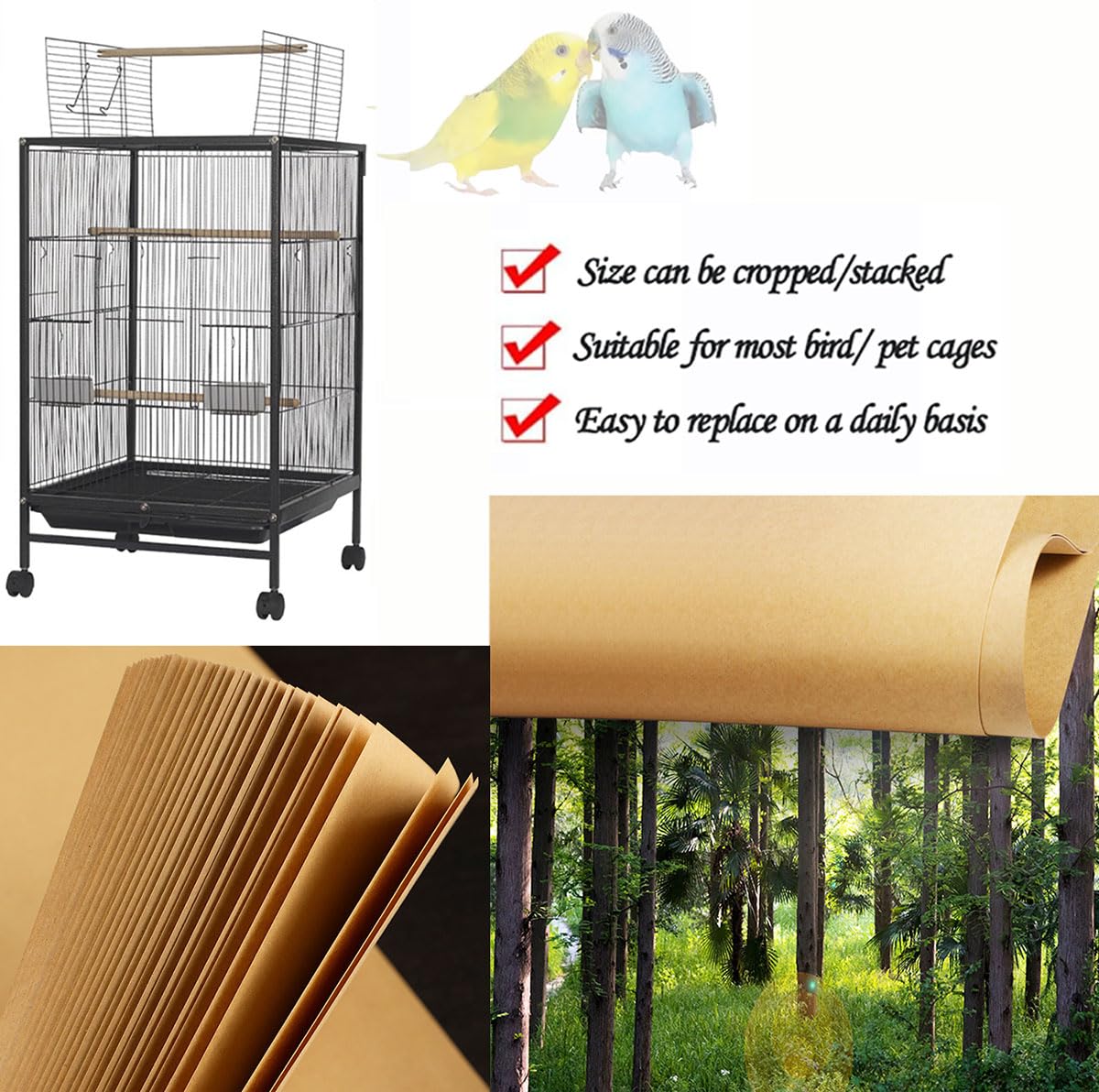 Firdnyohs 100PCS Bird Cage Liner Papers, Disposable Cage Paper Liners Precut Absorbent Cushion Pad Mat Accessories for Pet Bird Parrot (White)