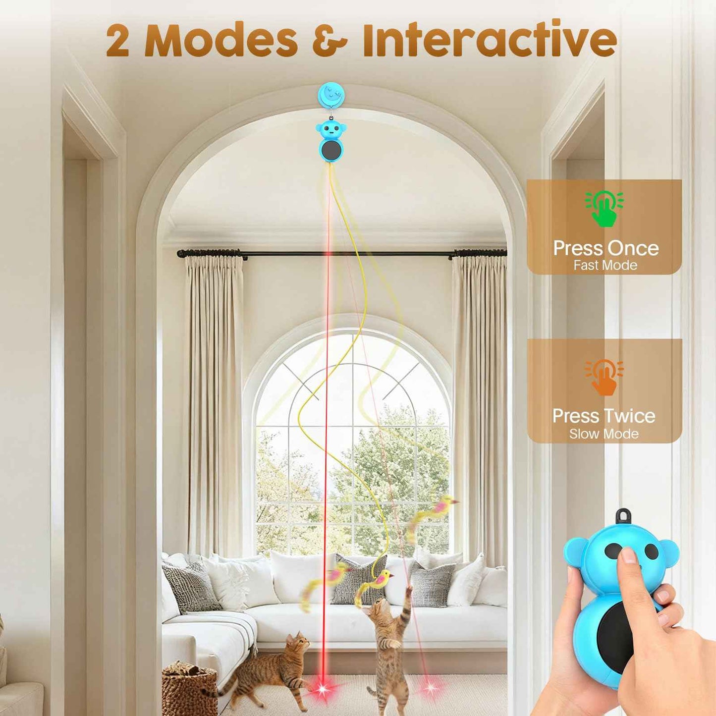Interactive Cat Toys for Indoor Cats: 2 in 1 Laser Pointer Cat Toy with Automatic Flying Bird & Mouse Wand, Smart Motion Mode Adjustable Speed, USB Rechargeable Safe for Bored Kittens and Adult Cats