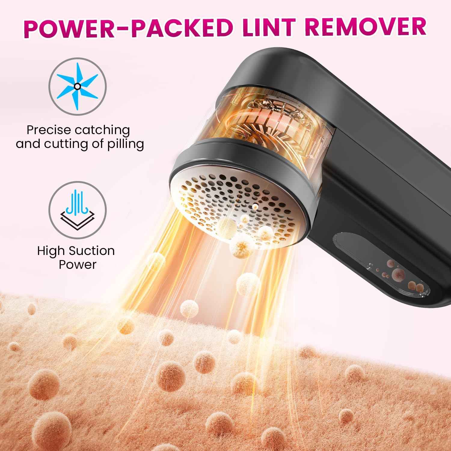 Fabric Shaver, Ziitty Lint Remover for Clothes, Type-C Rechargeable Lint Shaver with LCD Display & 6-Blade, Sweater Shavers to Remove Pilling，Fuzz Remover Fabric Shaver for Clothing and Furniture