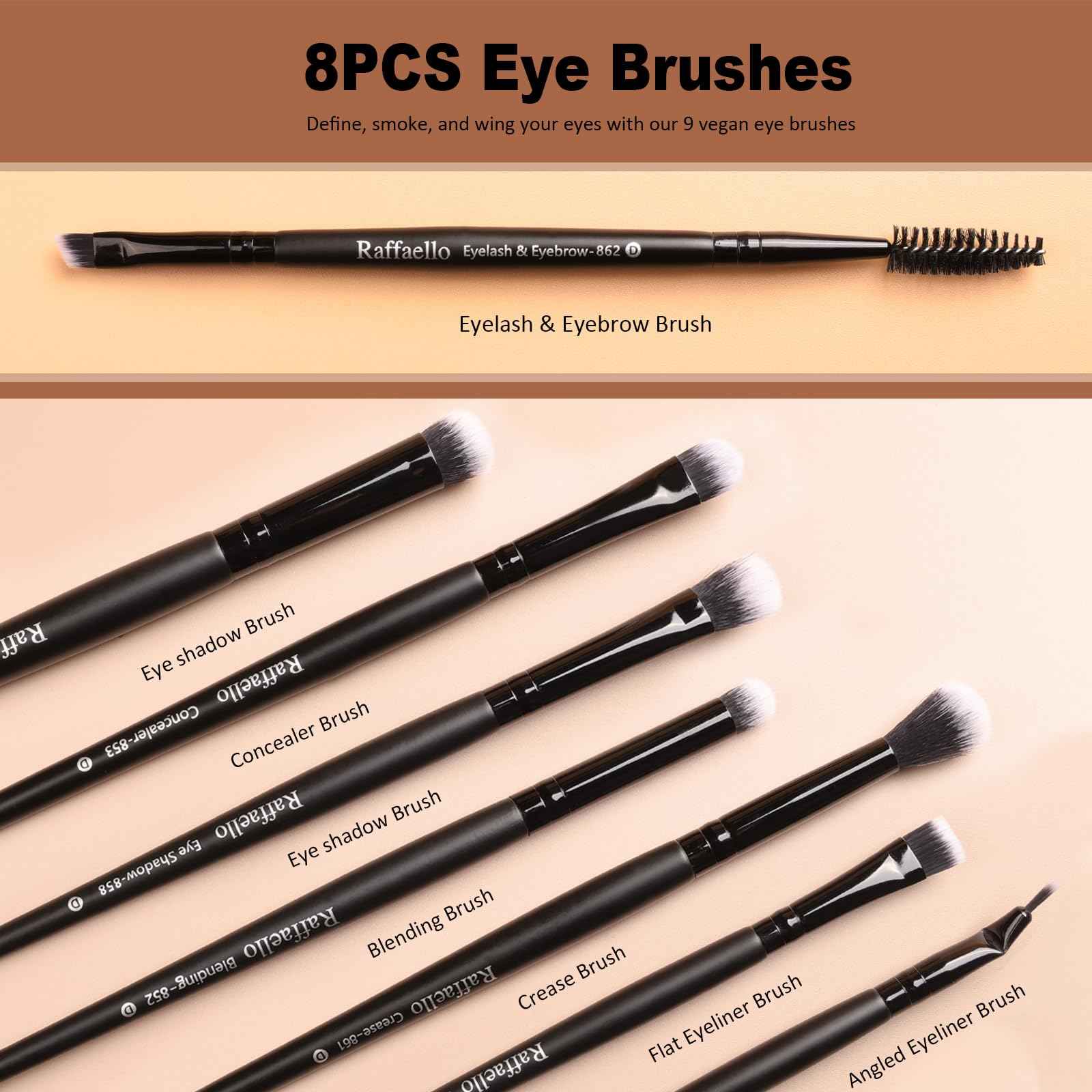 Raffaello Makeup Brushes 15Pcs Makeup Brush Set Premium Synthetic Powder Foundation Contour Blush Concealer Eye Shadow Blending Liner Make Up Brush Kit