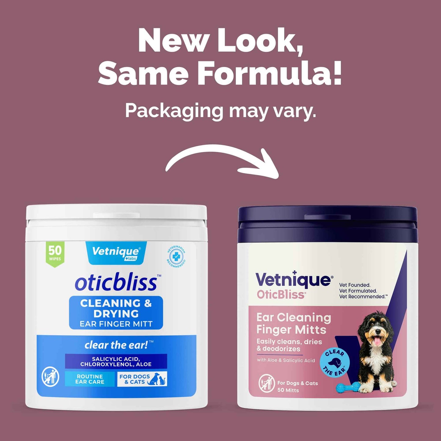 Vetnique Oticbliss Cat & Dog Ear Wipes - Dog Ear Infection Treatment or Dog Ear Cleaner Wipes for Dirty, Waxy, Smelly Dog Ears, Odor Control with Aloe Vera & Salicylic Acid (Finger Mitt Ear Wipes)