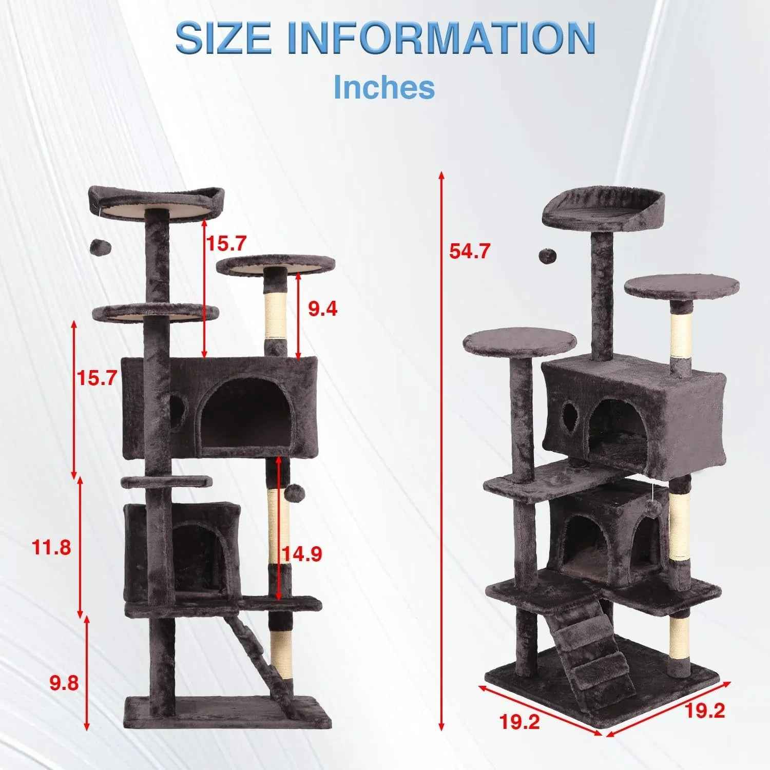 FDW Cat Tree 54in Cat Tower Multi-Level Durable Cat Scratching Post & Cozy Fun Cat Jumping Platform Space Saving Cat Condo Pet Play House for Indoor Cats,Dark Gray