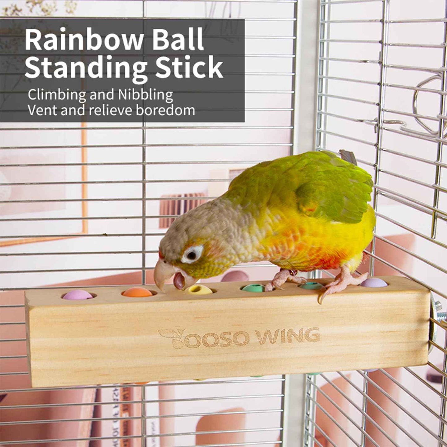 Bird toys & Bird Perch, Bird Wooden Block Chewing Toy Parrot Foraging & Puzzle Toys Bird Cage Accessories for Conures Parakeets Cockatiels Lovebirds African Grey Macaws (Revolving Christmas Tree)