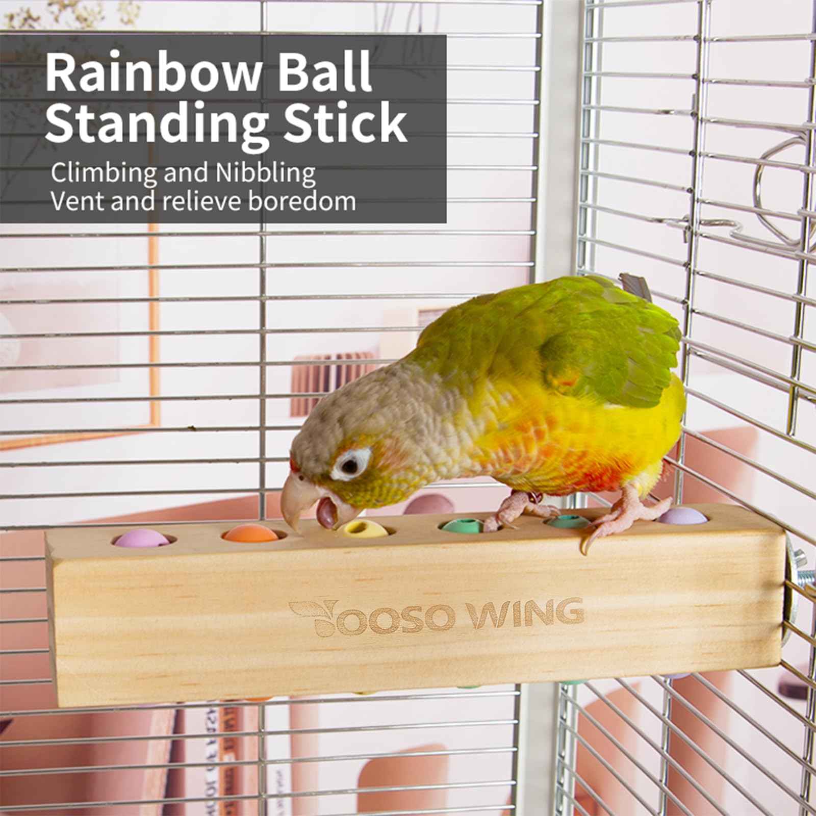 Bird toys & Bird Perch, Bird Wooden Block Chewing Toy Parrot Foraging & Puzzle Toys Bird Cage Accessories for Conures Parakeets Cockatiels Lovebirds African Grey Macaws (Revolving Christmas Tree)