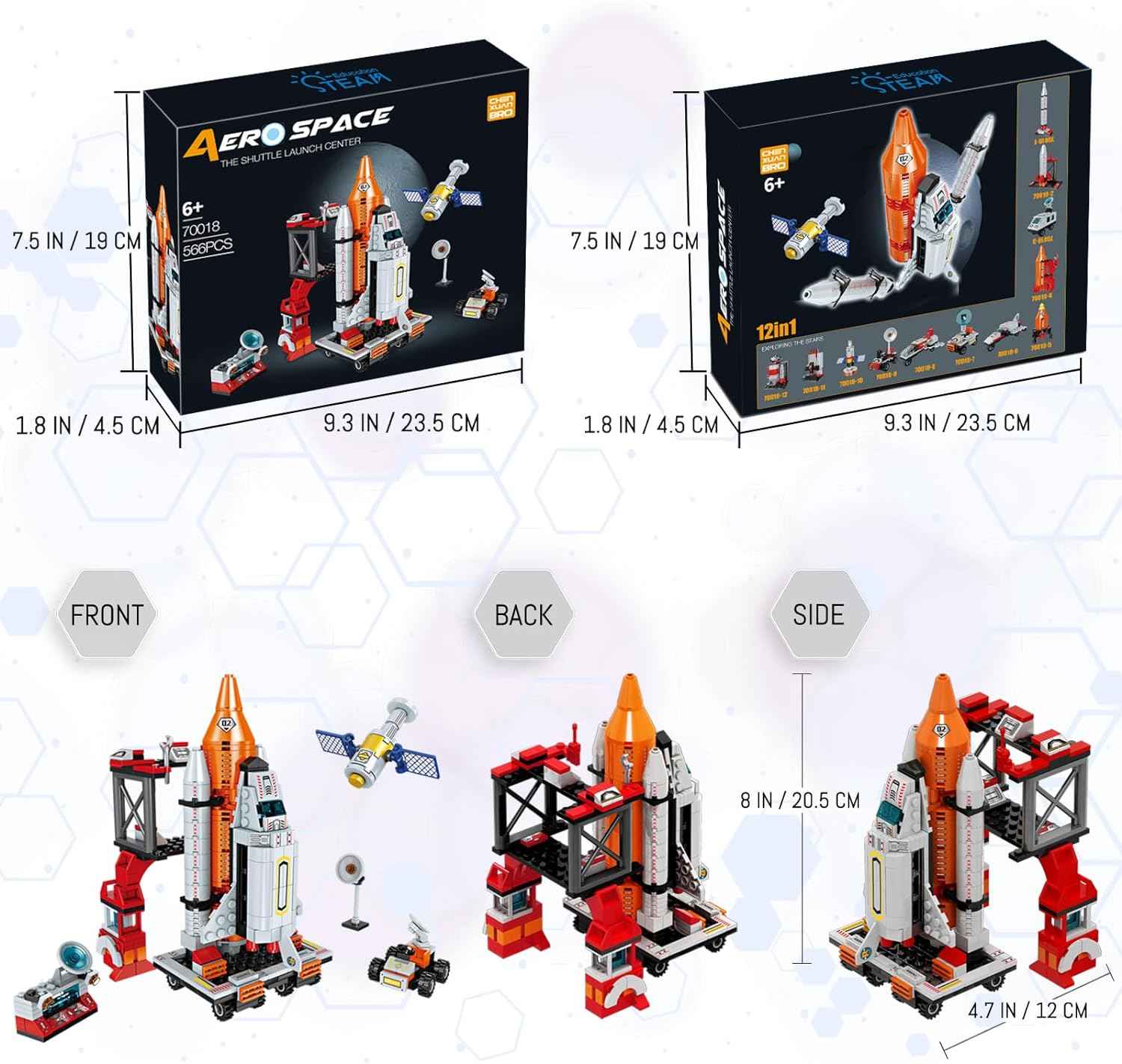 Space Exploration Shuttle Toys for 6 7 8 9 10 11 12 Year Old Boys 12-in-1 STEM Aerospace Building Kit Toy with Heavy Transport Rocket and Launcher Best Gifts for 6-12 Year Old Boys (566 PCS)