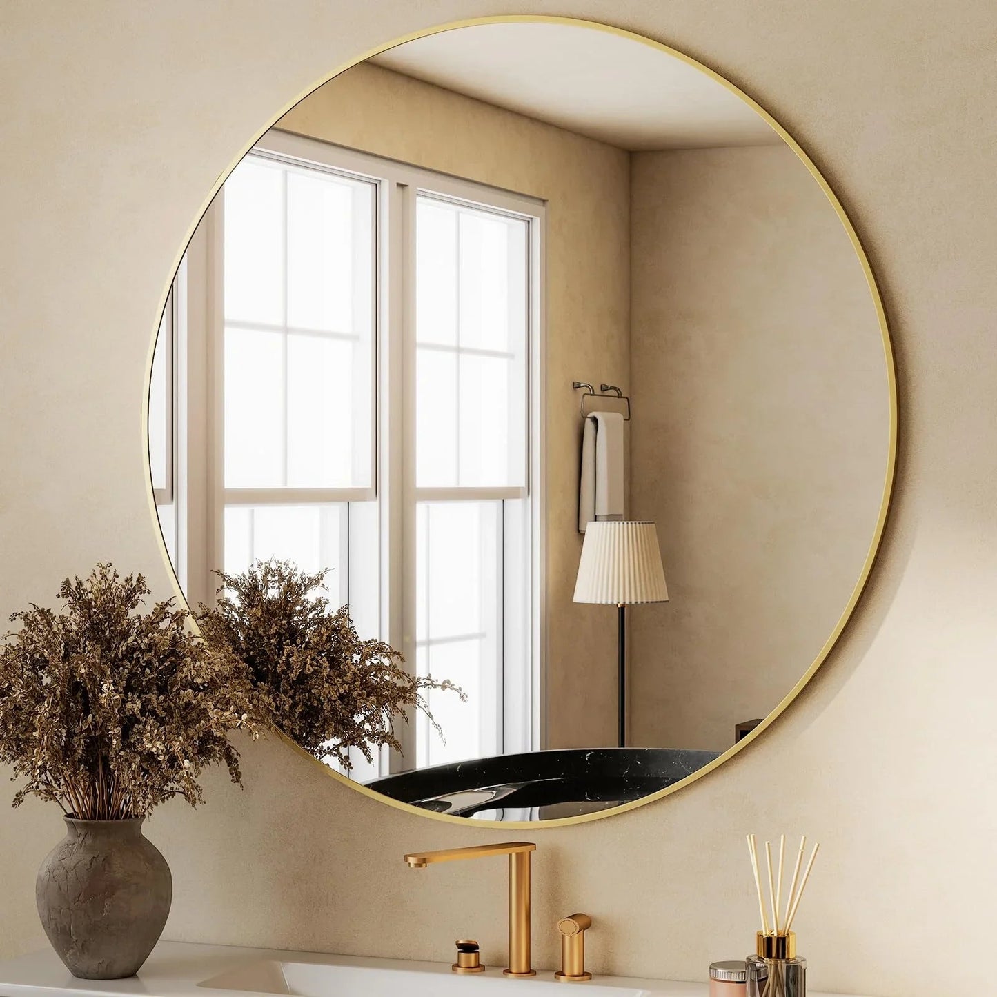 HARRITPURE Round Mirror 30 Black Wall Mounted Circle Mirrors Vanity Mirror with Brushed Aluminum Alloy Frame Modern Decoration for Bathroom, Living Room, Vanity, Bedroom, Entryway jlhbookstore.store