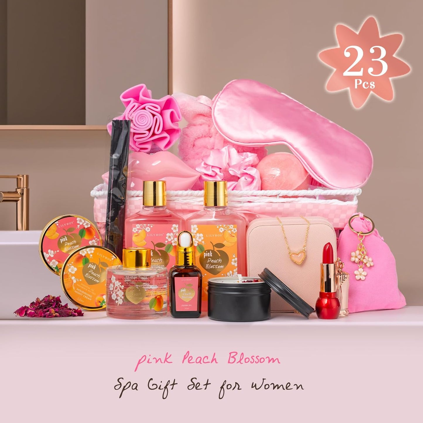 25Pcs Christmas Gifts for Women - Luxury Bath and Body Spa Gift Basket for Women with Necklace | Relaxing Care Kit Valentine's Mothers Day Gifts for Mom Gift Baskets for Anniversary or Bridal Shower