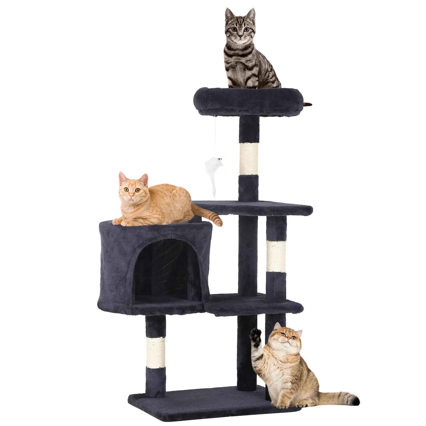 FDW Cat Tree 54in Cat Tower Multi-Level Durable Cat Scratching Post & Cozy Fun Cat Jumping Platform Space Saving Cat Condo Pet Play House for Indoor Cats,Dark Gray