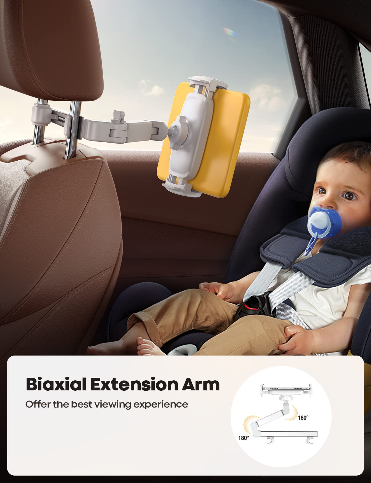 Lamicall Car Headrest Tablet Holder - [3 in 1 Extension Arm] Adjustable Tablet Car Mount for Back Seat, Road Trip Essentials for Kids, for 4.7-11" Device Like iPad Pro, Air, Mini, Galaxy, Fire, Black