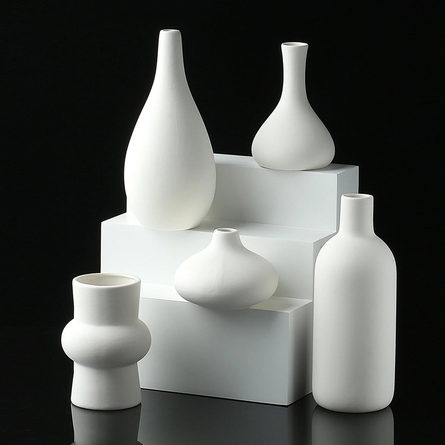 Set of 8 White Ceramic Vases for Dried Pampas Grass Flowers, Aesthetic Boho Modern Decor for Farmhouse Living Room Coffee Table Shelf Fireplace Centerpiece Bedroom Office Desk Home DIY Gifts - Jlhbookstore.store