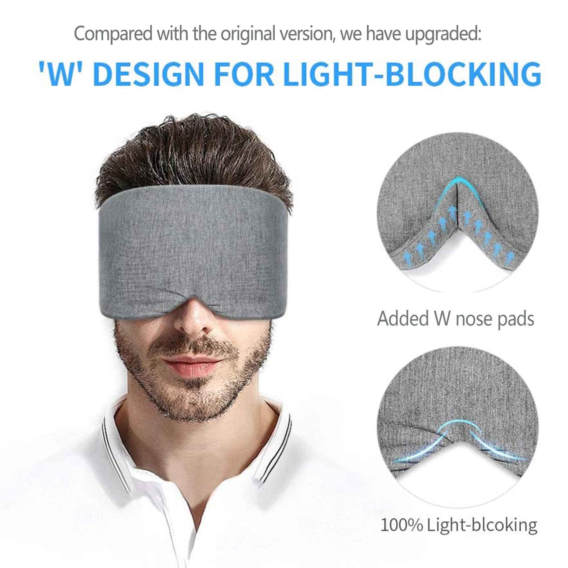 FRESHME Cotton Sleep Eye Mask for Women Men - 100% Blocking Light Travel Blindfold, Soft Zero Pressure Grey Eyes Cover with Adjustable Velcro Strap for Side Sleeper Night Sleeping, Work Nap and Yoga