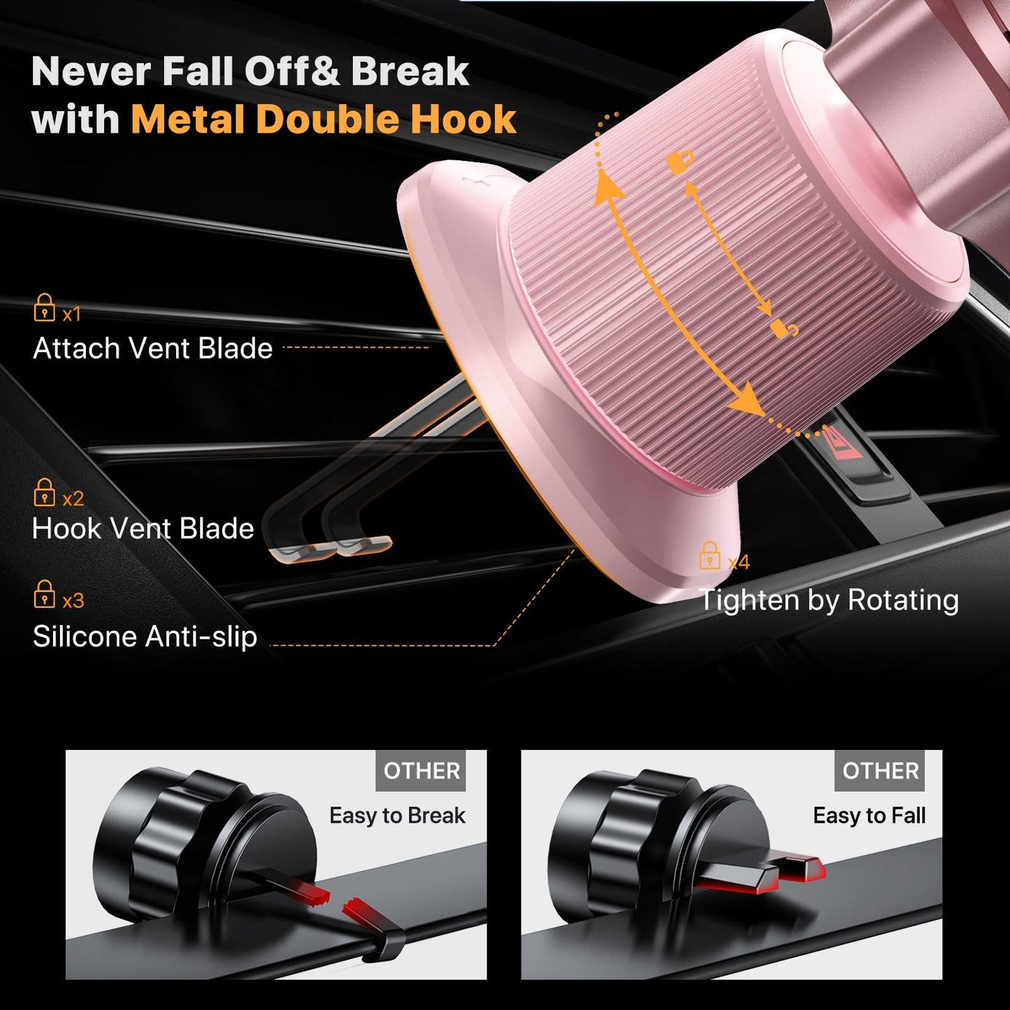 Miracase Phone Holders for Your Car with Metal Hook Clip, Air Vent Cell Phone Stand Car Mount, Universal Automobile Cradle for Garmin GPS Fit iPhone Android and All Smartphones, Dark Black