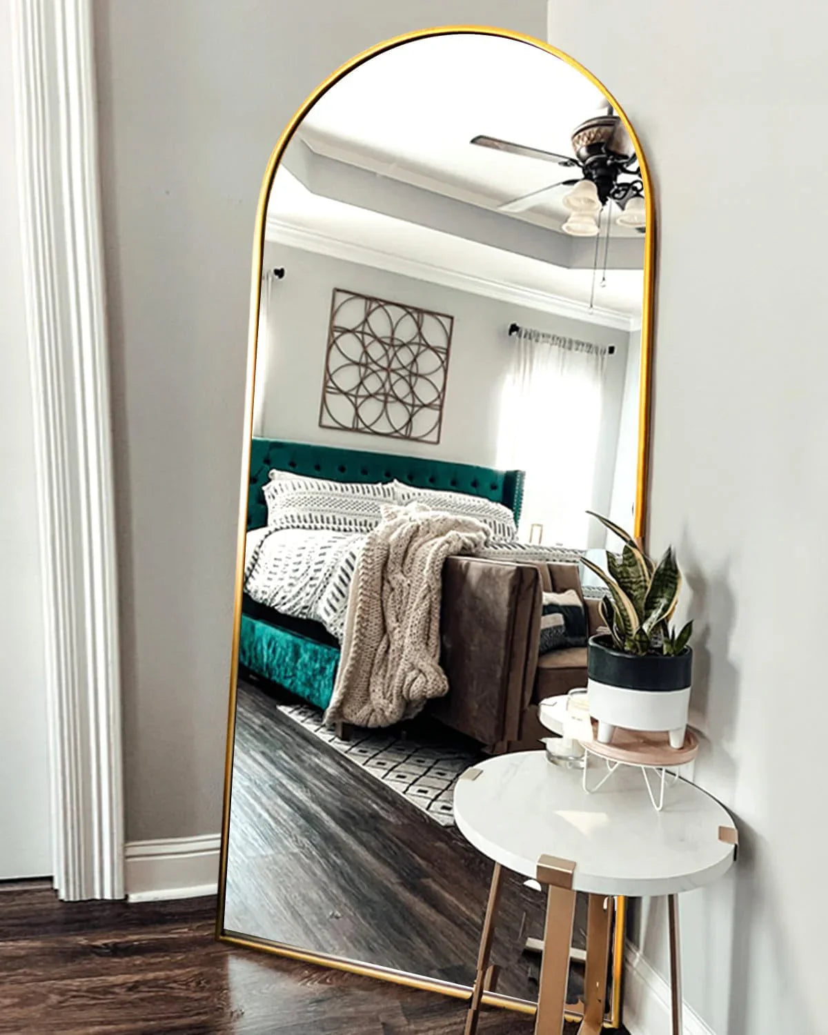 OGCAU Floor Full Length Mirror, 56"x20" Arched Full Body Mirror, Hanging or Leaning, Standing, Wall Mounted with Aluminum Frame for Bedroom Living Room, White - Jlhbookstore.store