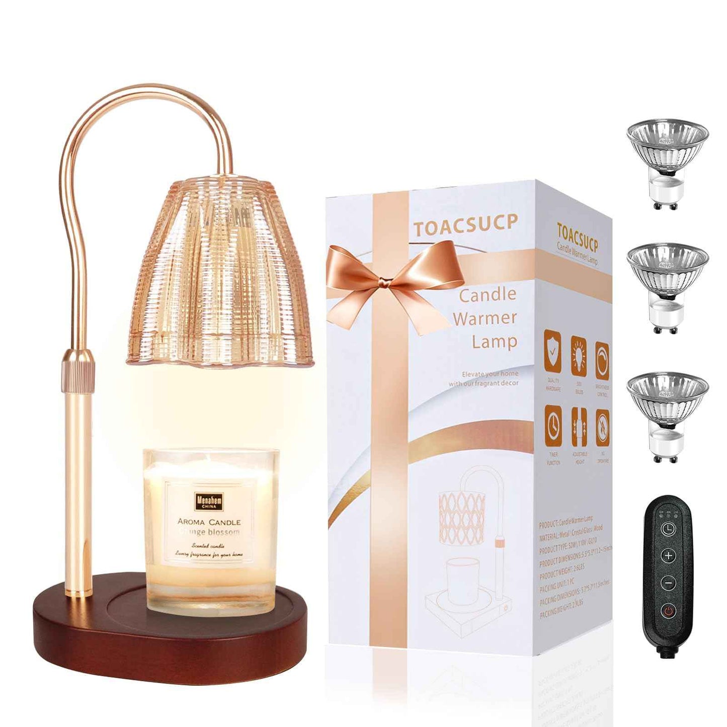 Candle Warmer Lamp with 3 Bulbs, Adjustable Height Dimmable Candle Warmer with Timer, Candle Lamp with Charming Gift Box Ribbon,Birthday Gifts for Women Mom, House Warming Gifts New Home Decor