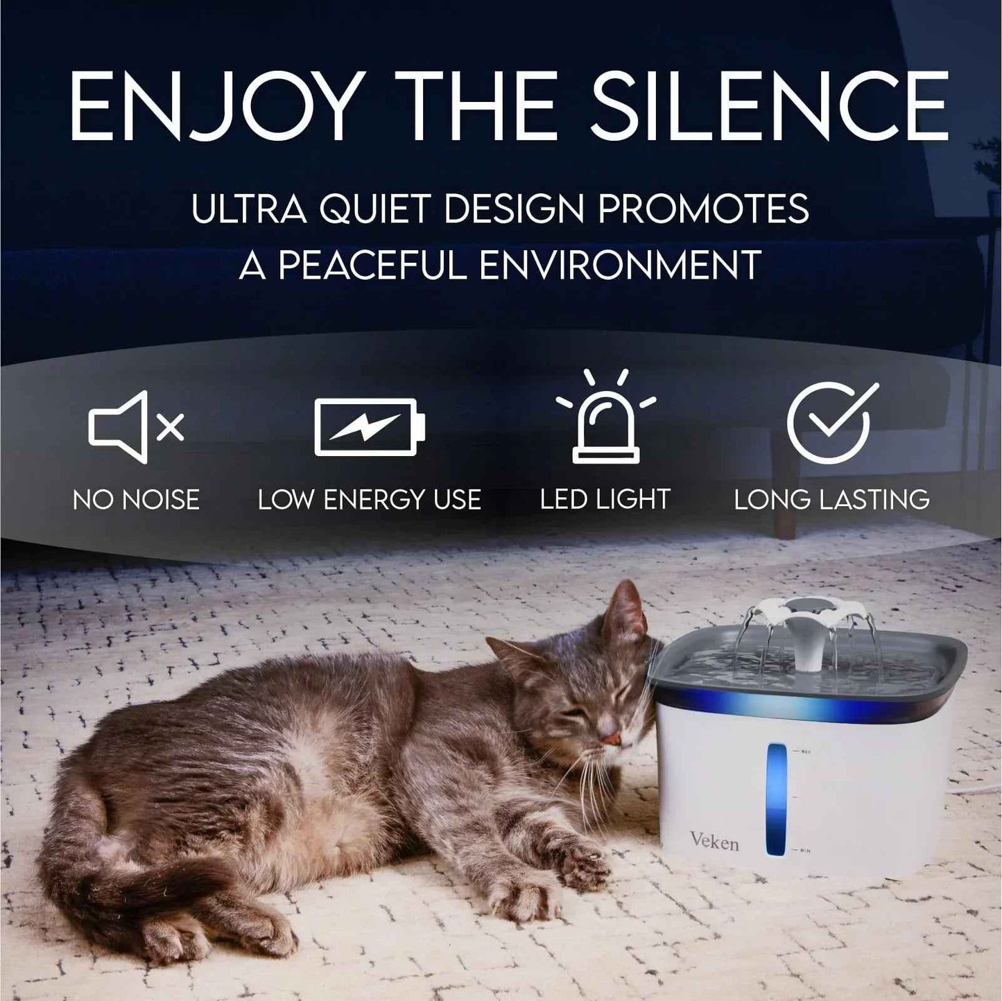 Veken Innovation Award Winner 95oz/2.8L Pet Fountain, Automatic Cat Water Fountain Dog Water Dispenser with Replacement Filters, Gifts for Christmas, Cats, Dogs, Multiple Pets (Grey, Plastic)