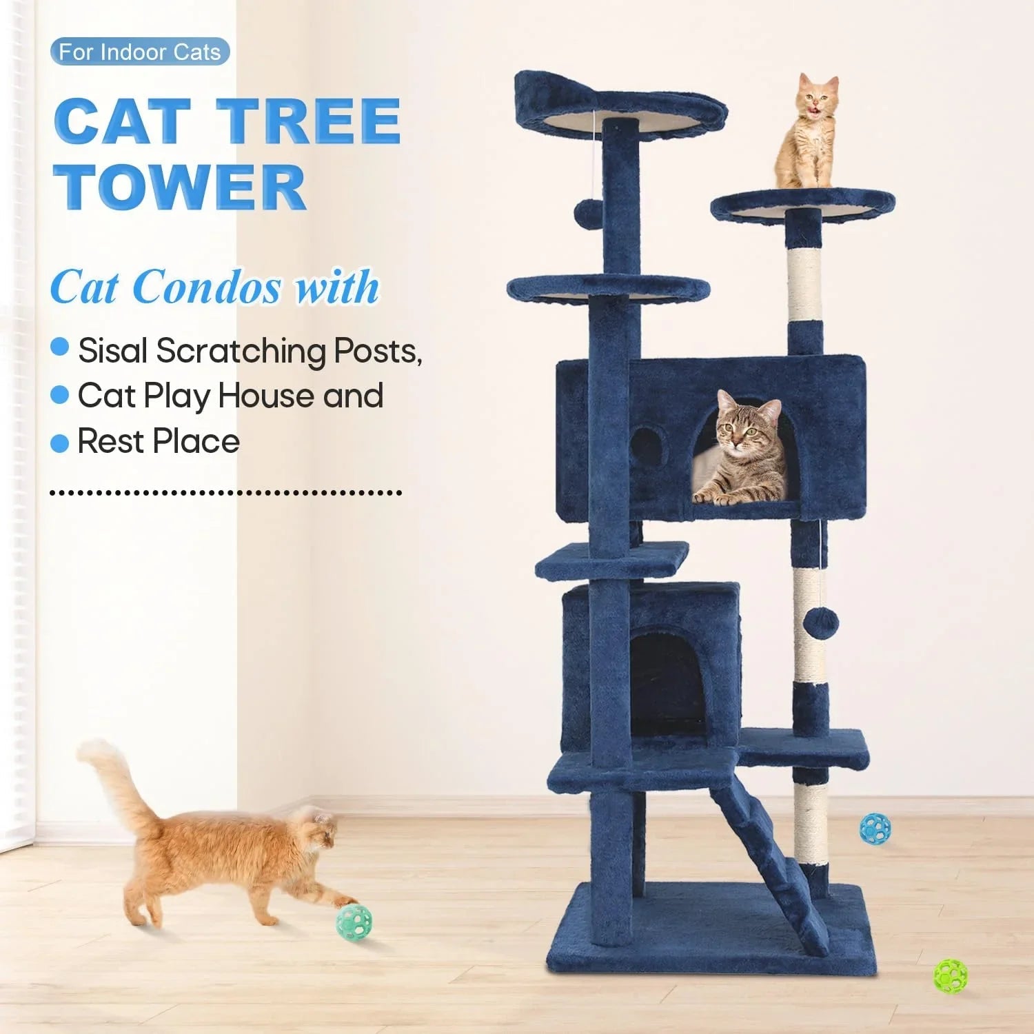 FDW Cat Tree 54in Cat Tower Multi-Level Durable Cat Scratching Post & Cozy Fun Cat Jumping Platform Space Saving Cat Condo Pet Play House for Indoor Cats,Dark Gray jlhbookstore.store
