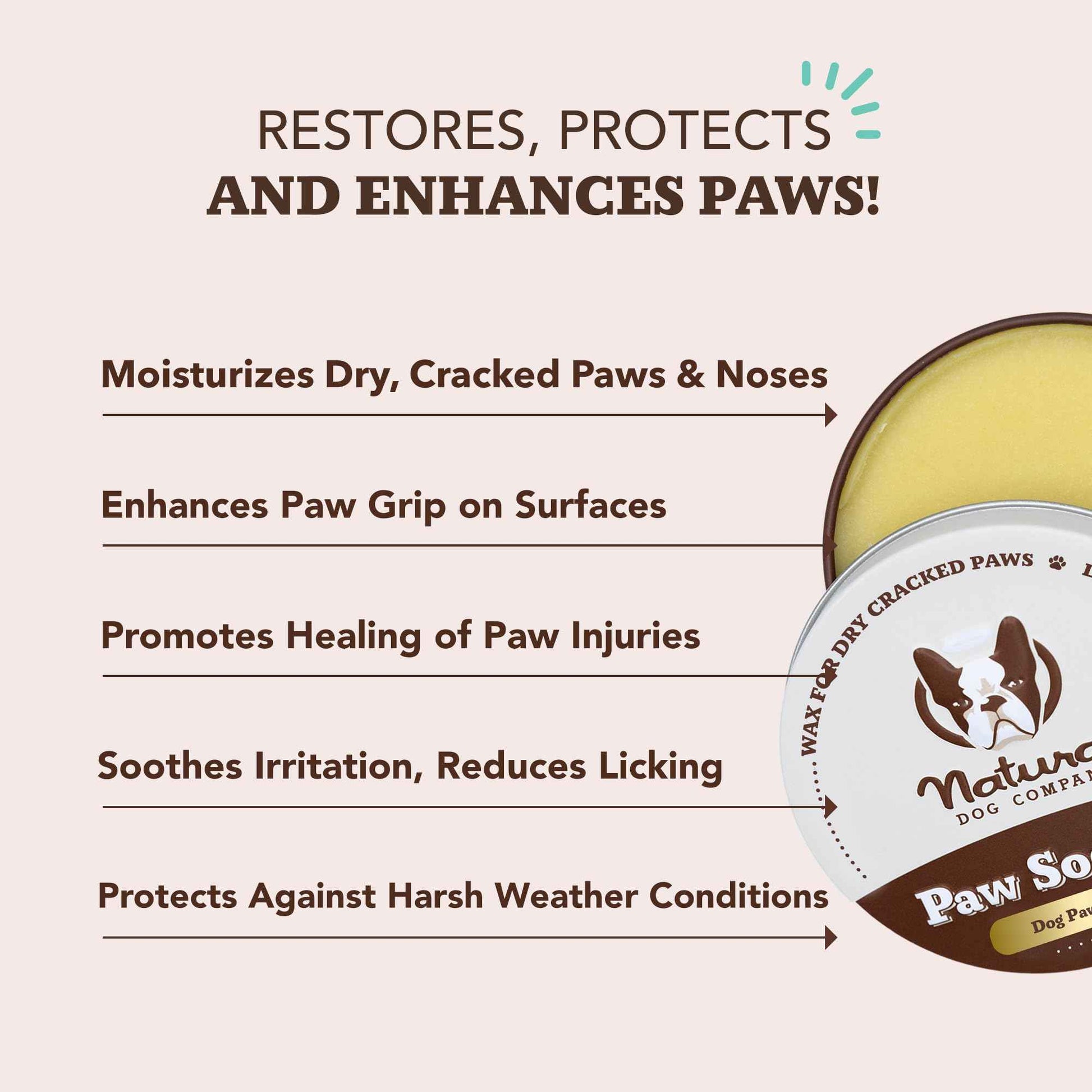 Natural Dog Company Paw Soother Balm & Wax 2 oz Stick – Nourishing Paw Care with Coconut & Hempseed Oils + Calendula – Soothes Dry, Cracked Pads – Lick-Safe & Weather Protective