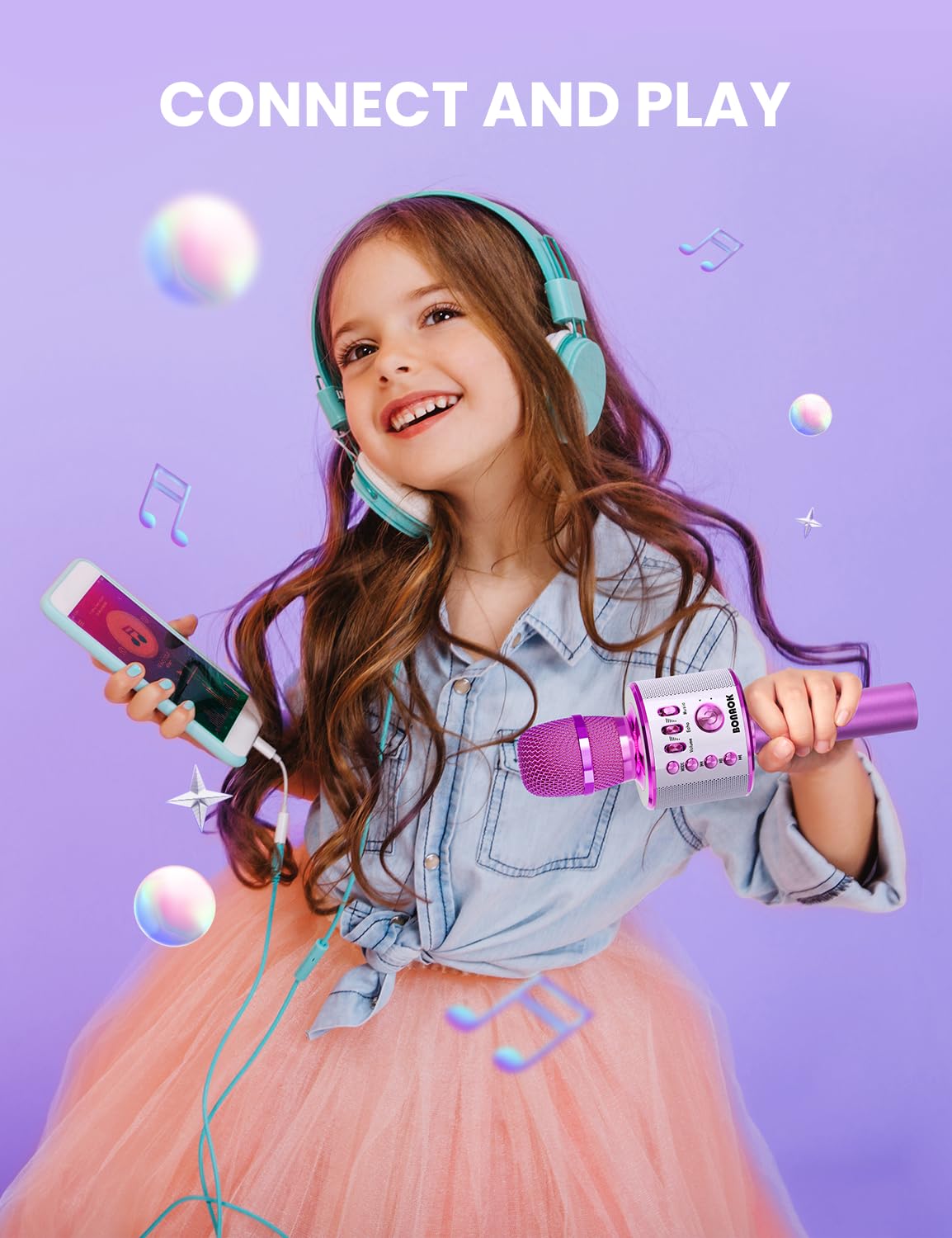 BONAOK Wireless Bluetooth Karaoke Microphone, Portable Toy Microphone for Singing, Gifts to Girls Boys Kids Adults All Age Q37（Bright Purple） jlhbookstore.store