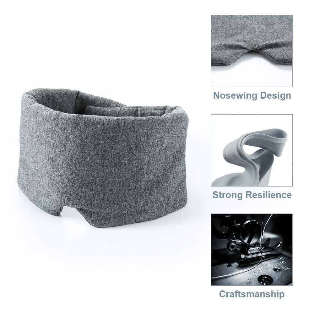 FRESHME Cotton Sleep Eye Mask for Women Men - 100% Blocking Light Travel Blindfold, Soft Zero Pressure Grey Eyes Cover with Adjustable Velcro Strap for Side Sleeper Night Sleeping, Work Nap and Yoga