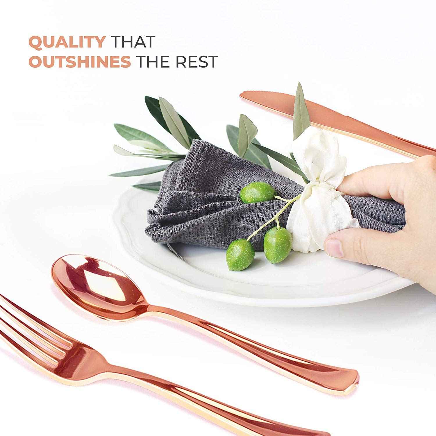 Gold Plastic Silverware Set (160 Bulk Pack) Disposable Cutlery Utensils, 80 Gold Forks, 40 Gold Knives, 40 Gold Spoons, Heavy Duty Flatware For Holidays, Parties, Dinners, Weddings, and Occasions