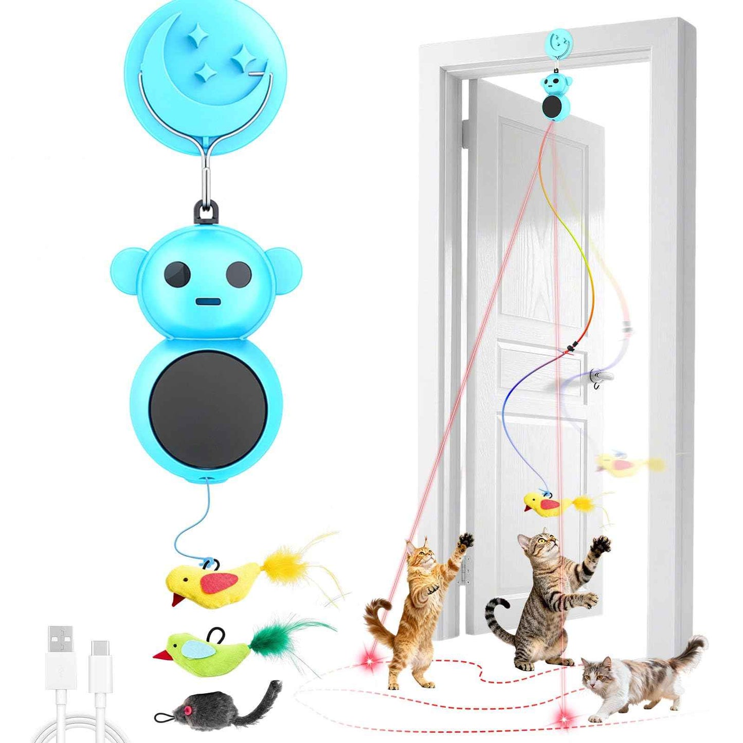 Interactive Cat Toys for Indoor Cats: 2 in 1 Laser Pointer Cat Toy with Automatic Flying Bird & Mouse Wand, Smart Motion Mode Adjustable Speed, USB Rechargeable Safe for Bored Kittens and Adult Cats