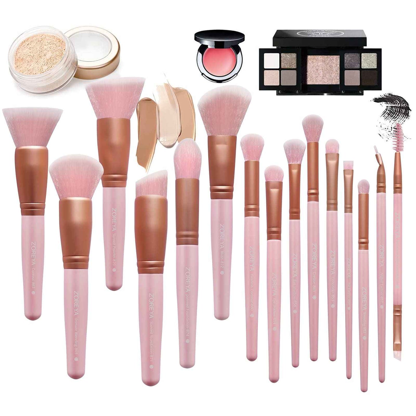 Raffaello Makeup Brushes 15Pcs Makeup Brush Set Premium Synthetic Powder Foundation Contour Blush Concealer Eye Shadow Blending Liner Make Up Brush Kit