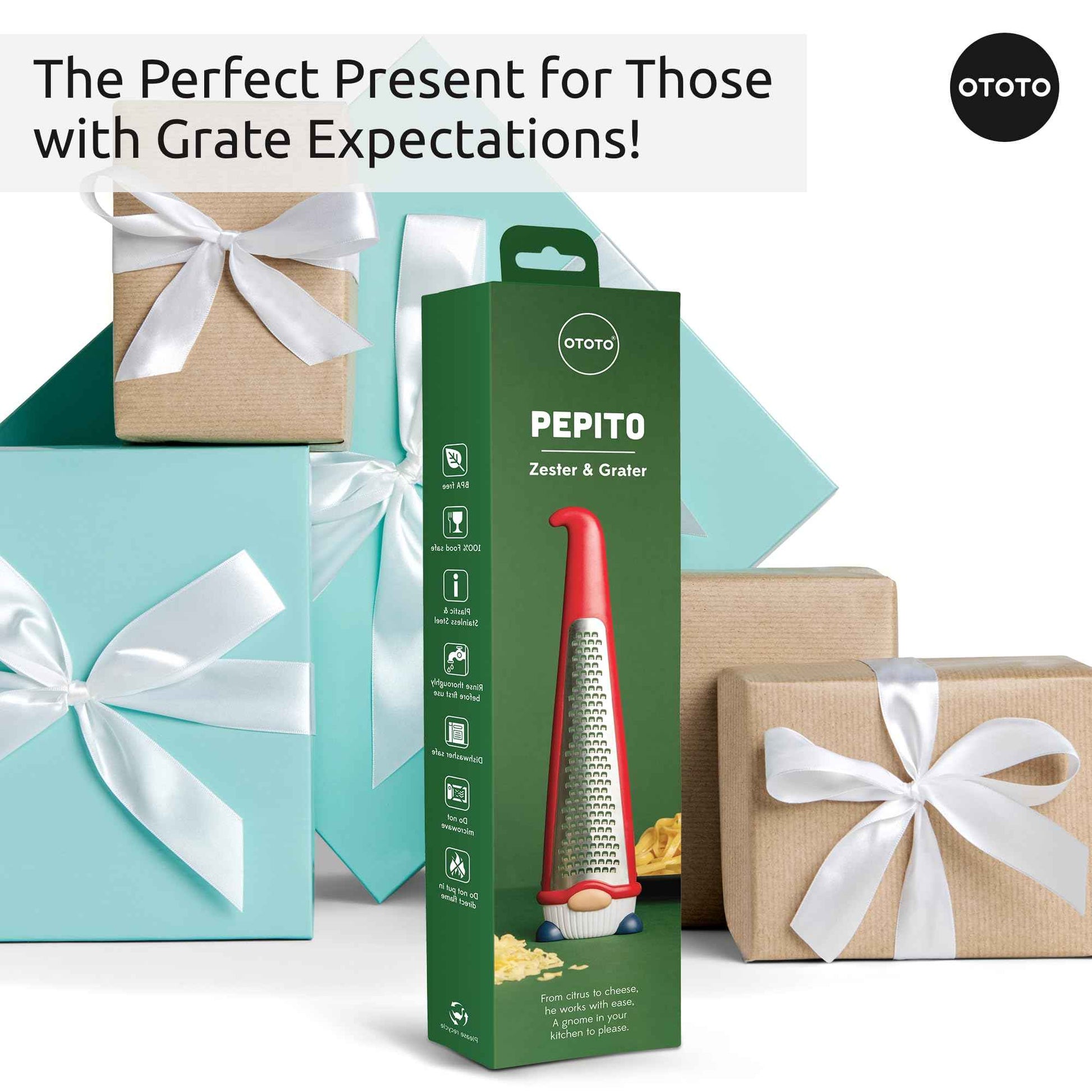 OTOTO Grater - Stainless Steel, BPA Free, Dishwasher Safe, Fun Kitchen Gadget, Vegetable Shredder, Cute Kitchen Gifts & Accessories (Pepito Gnome Grater, Red)