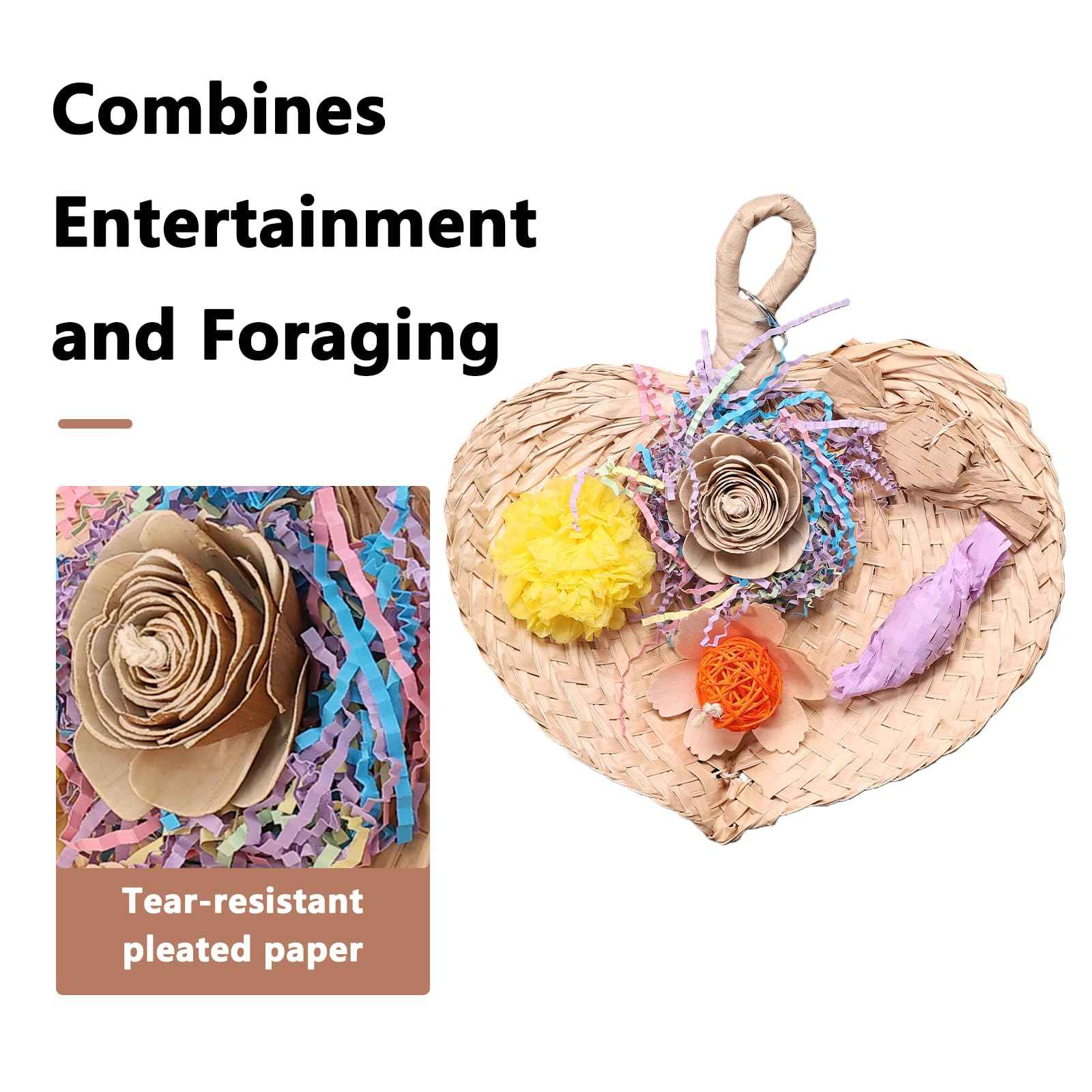 Parrot Chew Toys Set - Natural Wood & Loofah Toys with Plant-Based Dyes, 3 Pack Bird Chew Toys for Cockatiels, Conures & Small Parrots for Cage Enrichment (3 Pieces of Blue Series)