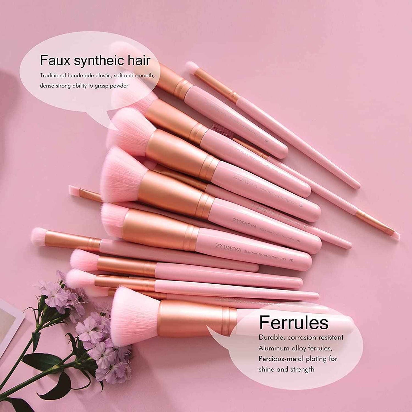 Raffaello Makeup Brushes 15Pcs Makeup Brush Set Premium Synthetic Powder Foundation Contour Blush Concealer Eye Shadow Blending Liner Make Up Brush Kit