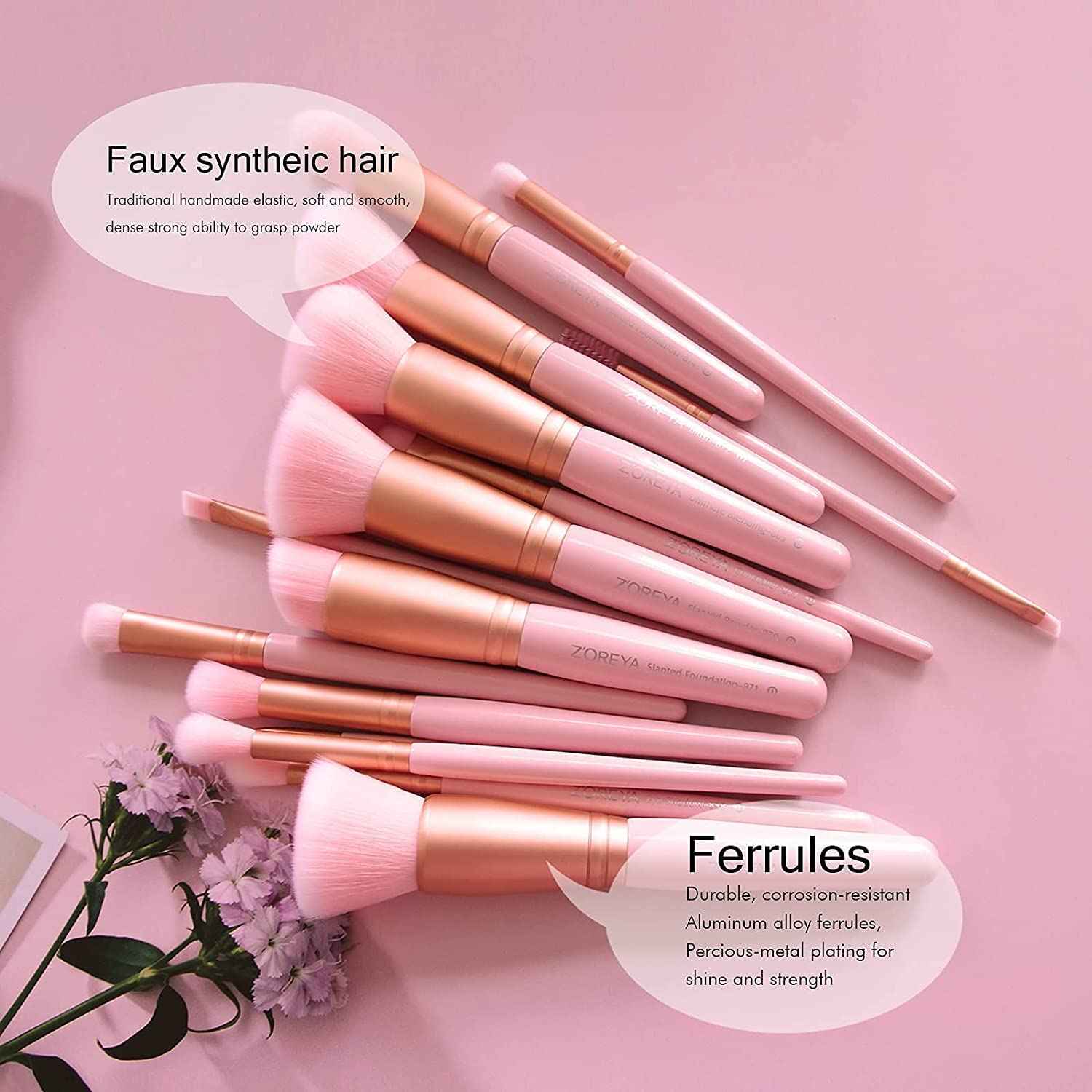 Raffaello Makeup Brushes 15Pcs Makeup Brush Set Premium Synthetic Powder Foundation Contour Blush Concealer Eye Shadow Blending Liner Make Up Brush Kit