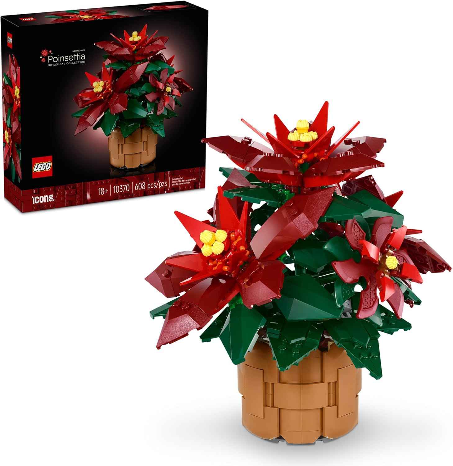 LEGO Icons Poinsettia Building Sets for Adults - Artificial Flowers for Decoration - Christmas Flowers for Table Centerpiece - 10370