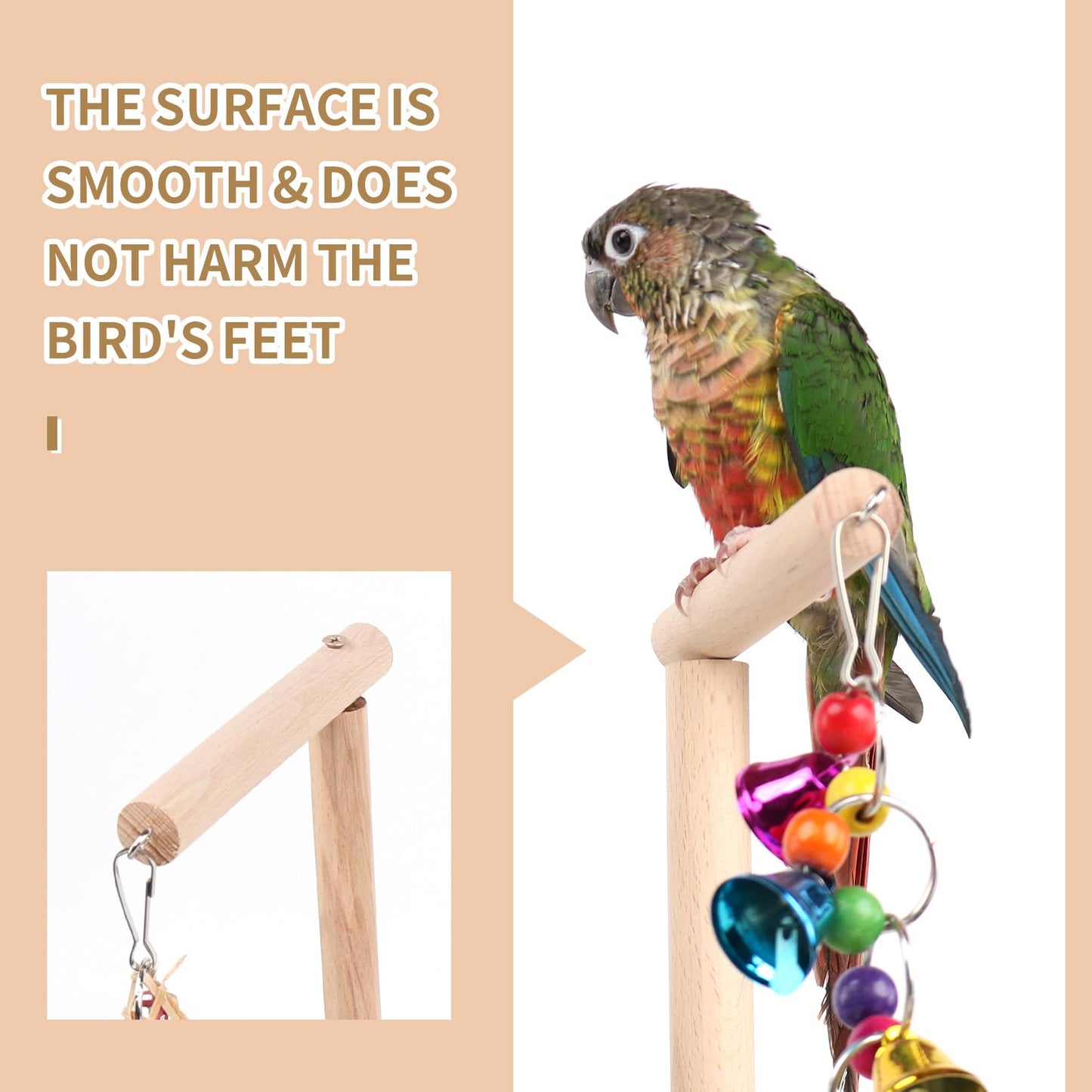 Bird Playground, Parrots Playstand for Small to Medium Birds, Perch Stand with 3 Ladders Playgym with Rope Perch, Swings Feeder Cups Bird Cage Accessories for Conure Cockatiel Lovebirds