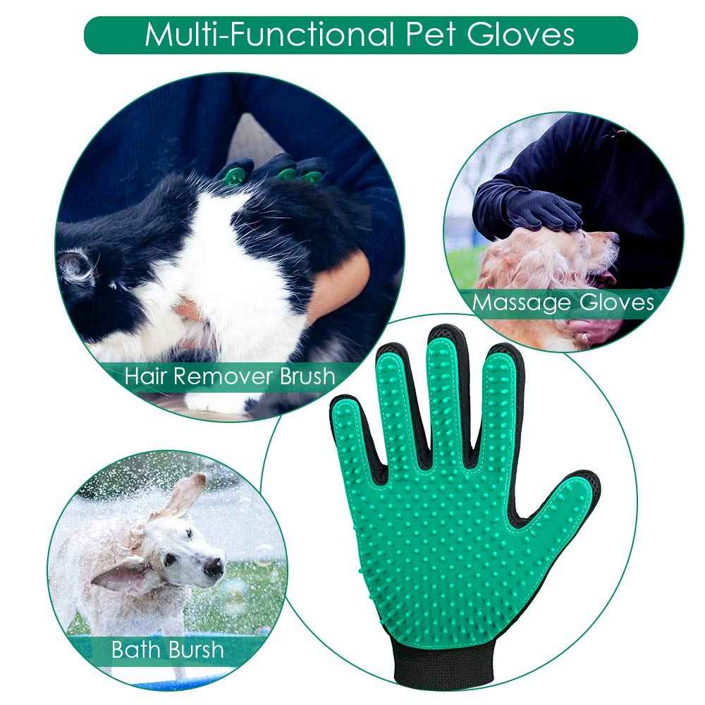 Upgrade Efficient Pet Hair Remover Gloves - Gentle Shedding Brushes for Dogs, Cats & Horses with Long and Short Hair - 1 Pair (Blue)