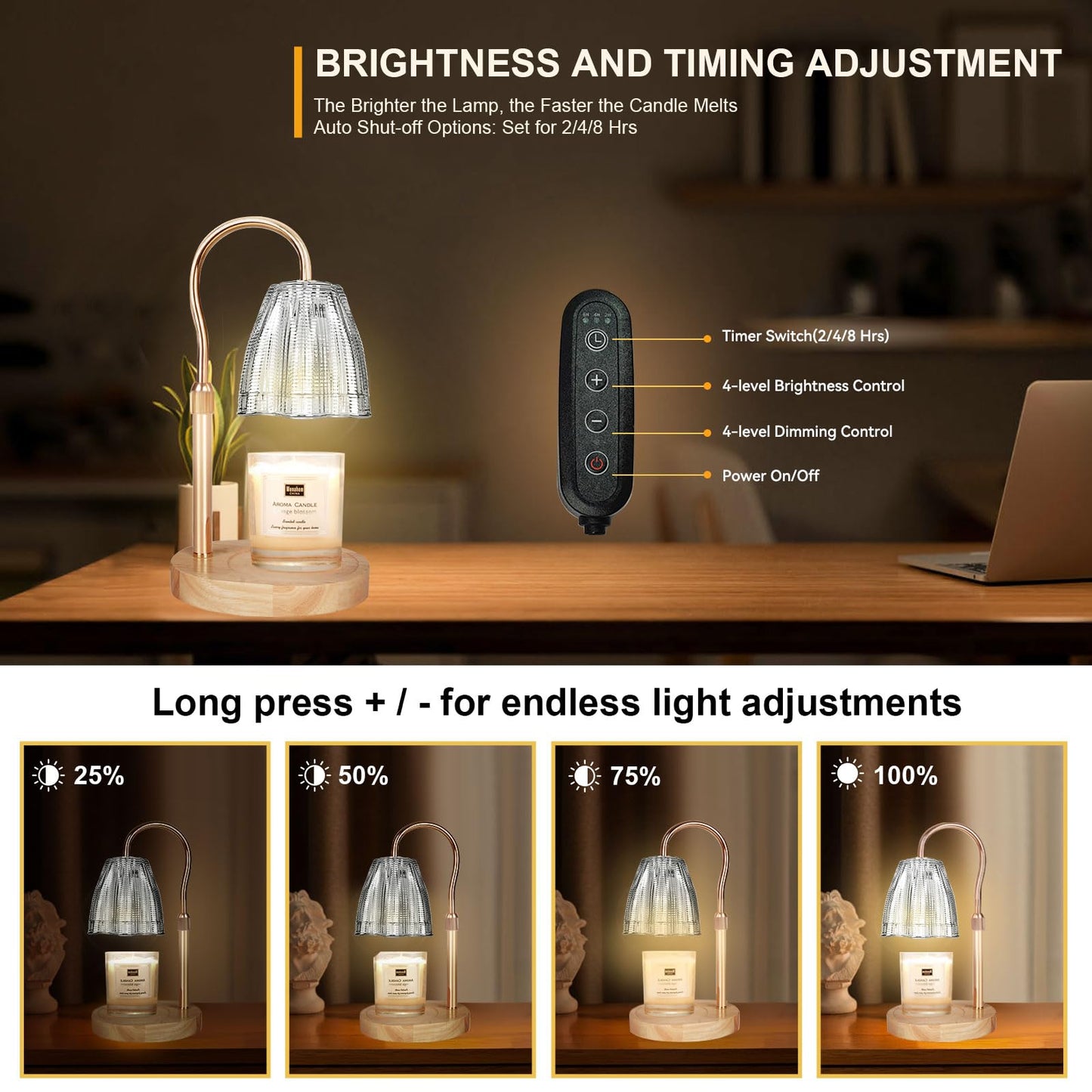 Candle Warmer Lamp with 3 Bulbs, Adjustable Height Dimmable Candle Warmer with Timer, Candle Lamp with Charming Gift Box Ribbon,Birthday Gifts for Women Mom, House Warming Gifts New Home Decor jlhbookstore.store