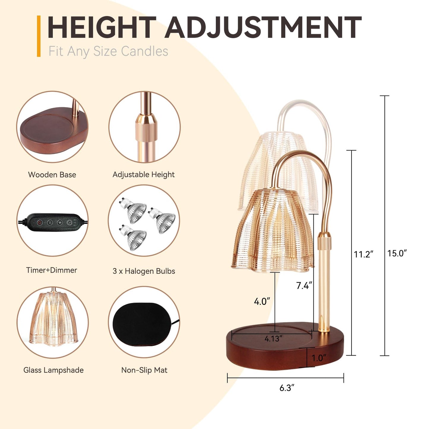 Candle Warmer Lamp with 3 Bulbs, Adjustable Height Dimmable Candle Warmer with Timer, Candle Lamp with Charming Gift Box Ribbon,Birthday Gifts for Women Mom, House Warming Gifts New Home Decor jlhbookstore.store