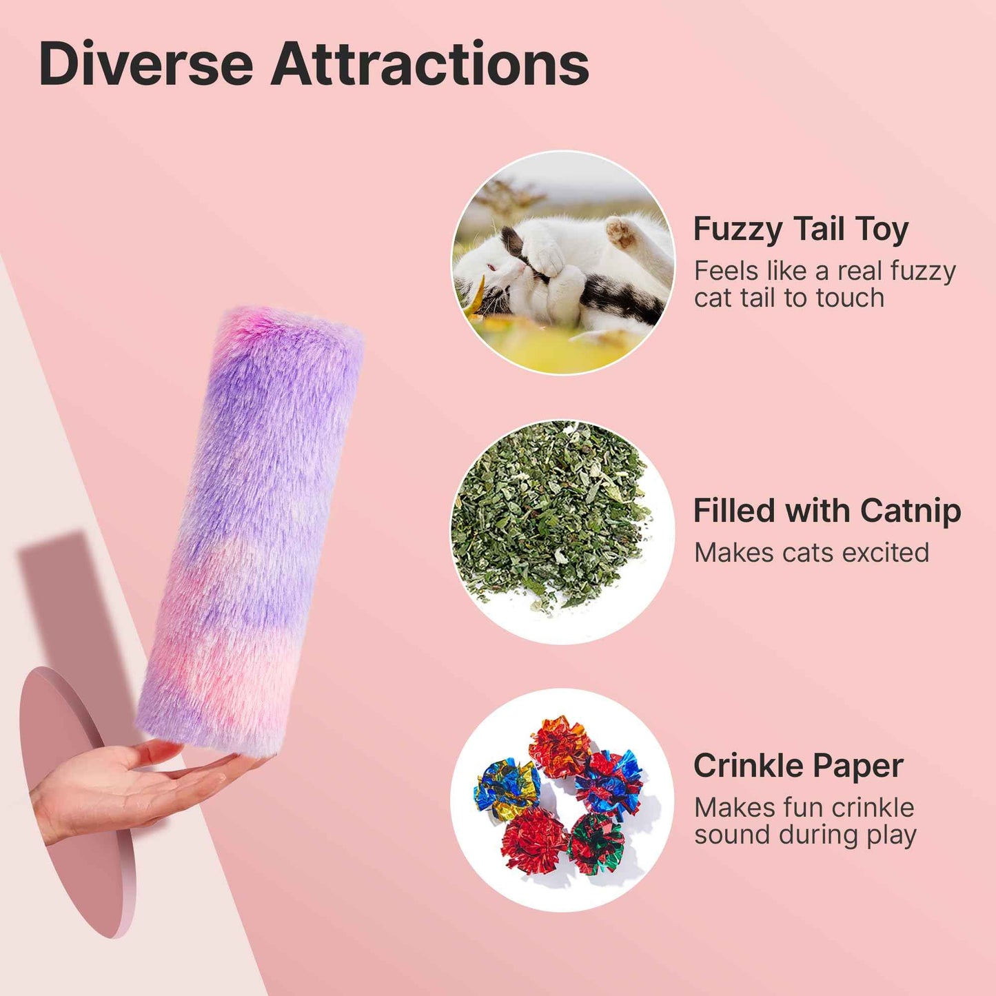 Potaroma Cat Toys Pillows, 3 Pack, Soft and Durable Crinkle Sound with Catnip Inside, Interactive Indoor Kitten Kicker, Promotes Kitty Exercise