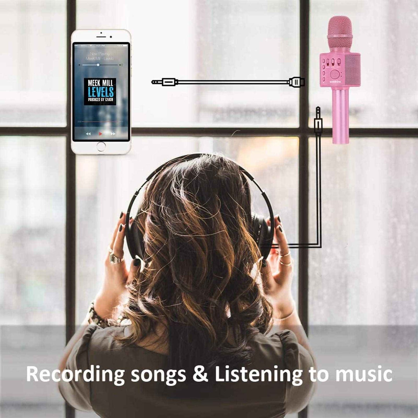 BONAOK Wireless Bluetooth Karaoke Microphone, Portable Toy Microphone for Singing, Gifts to Girls Boys Kids Adults All Age Q37（Bright Purple）