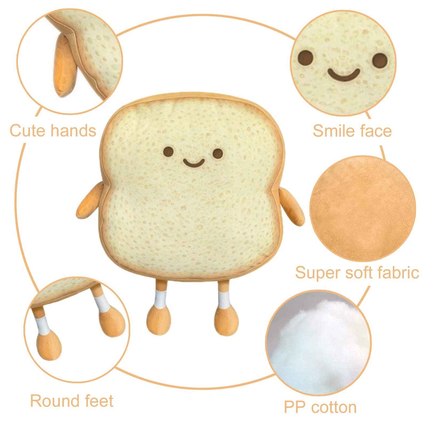 Toast Bread Pillow Funny Food Plush Toy Pillows Small Cute Stuffed Plush Sofa Pillow (Toast Bread,Golden)