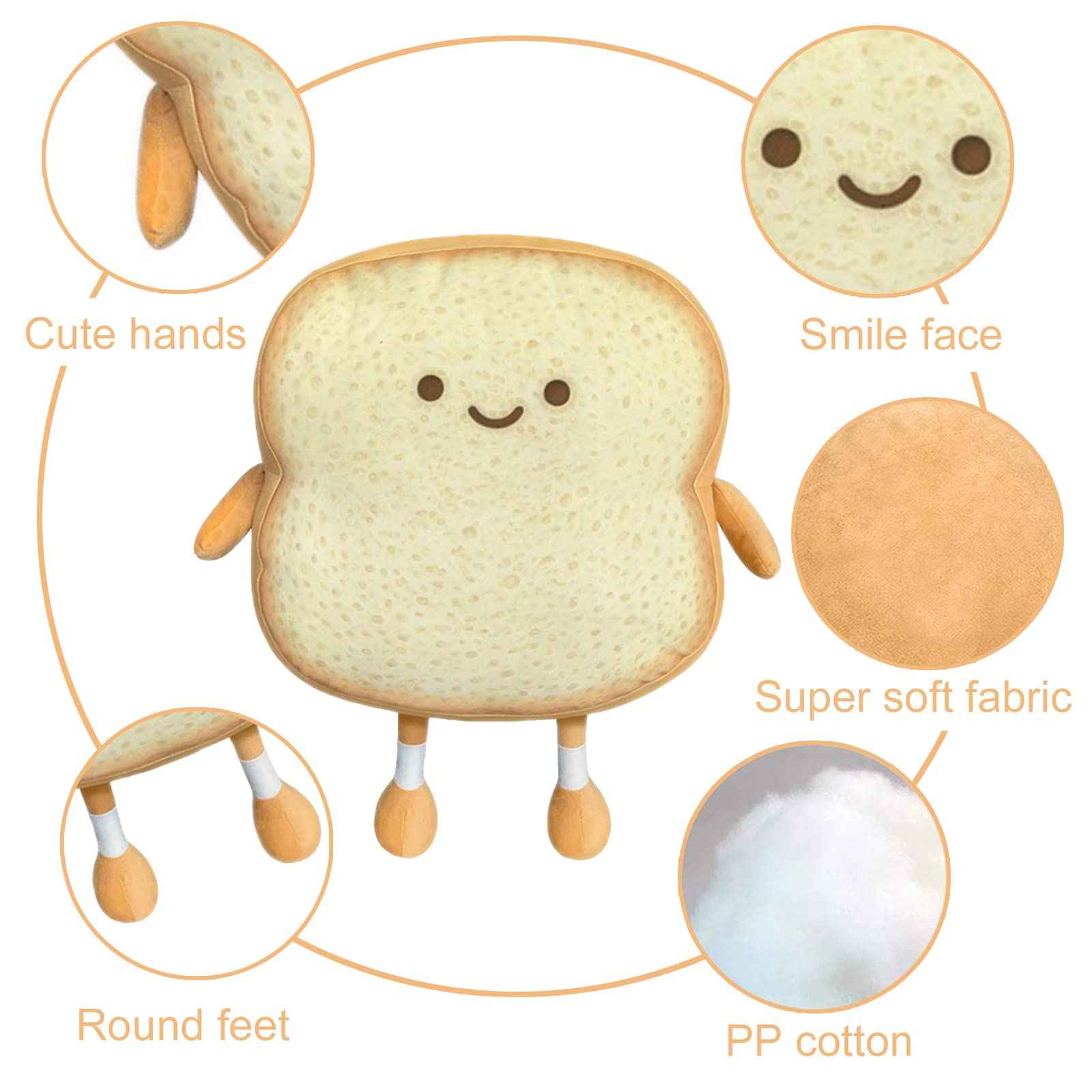 Toast Bread Pillow Funny Food Plush Toy Pillows Small Cute Stuffed Plush Sofa Pillow (Toast Bread,Golden)